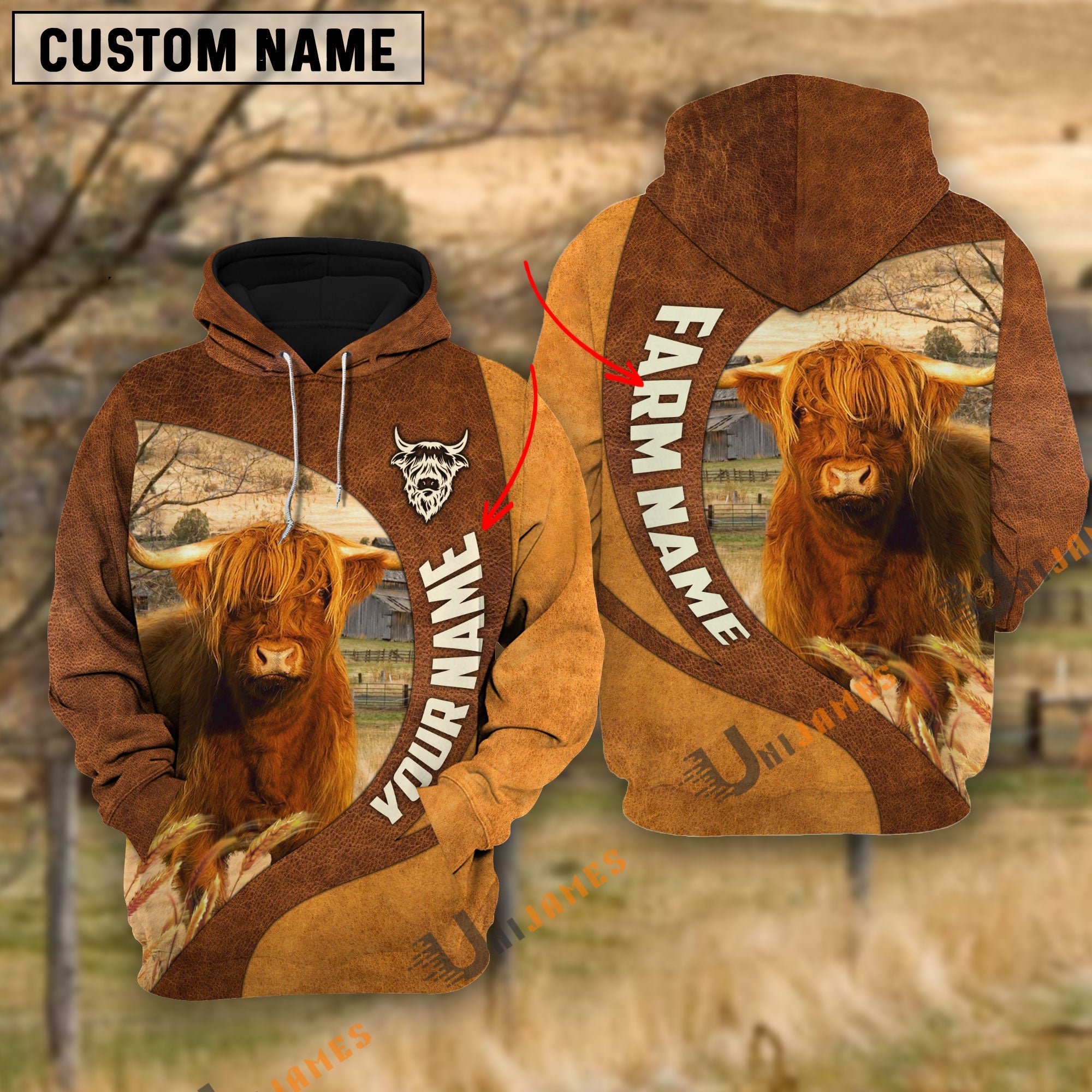 Highland Farming Life Personalized Name 3D Hoodie