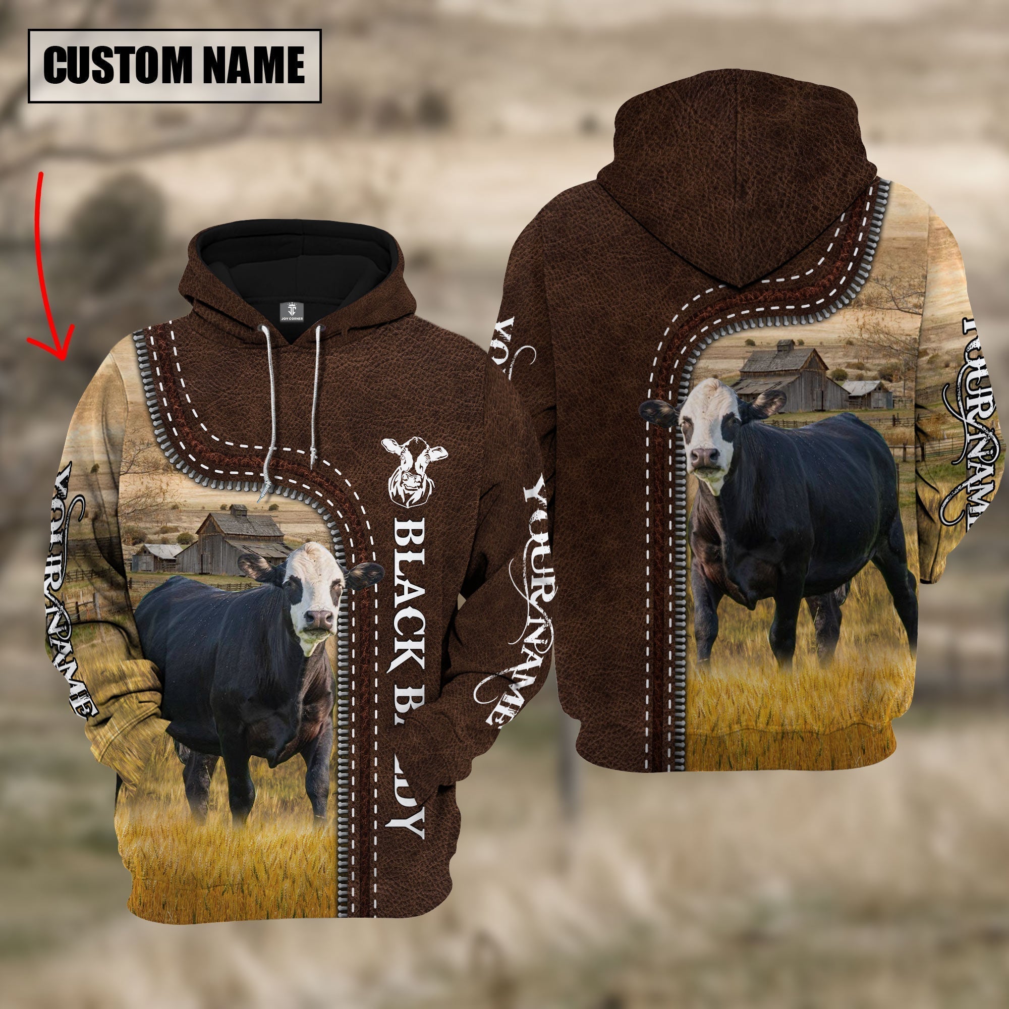 Black Baldy Farming Leather Pattern Personalized 3D Hoodie