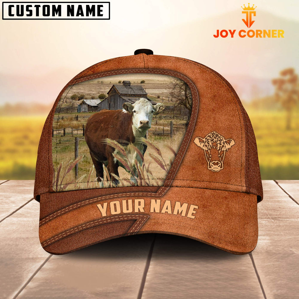 Hereford Customized Name Brown Leather Pattern Cap