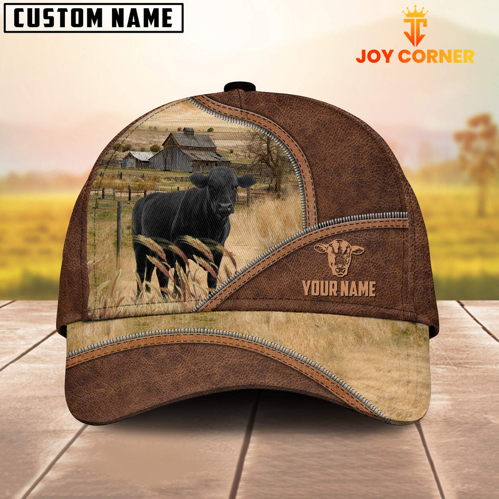Black Angus Zipper Leather Pattern Customized Name Cap