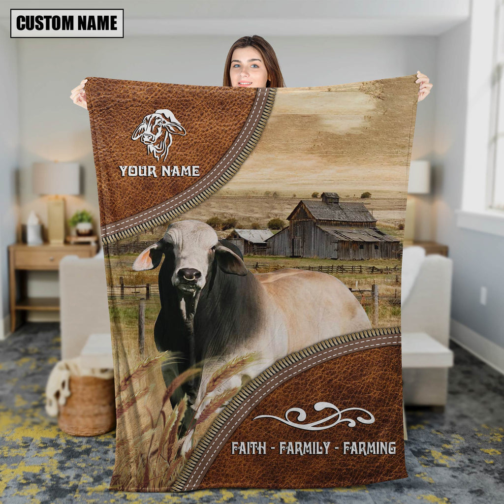 Personalized Name Brahman Faith Family Farming Blanket
