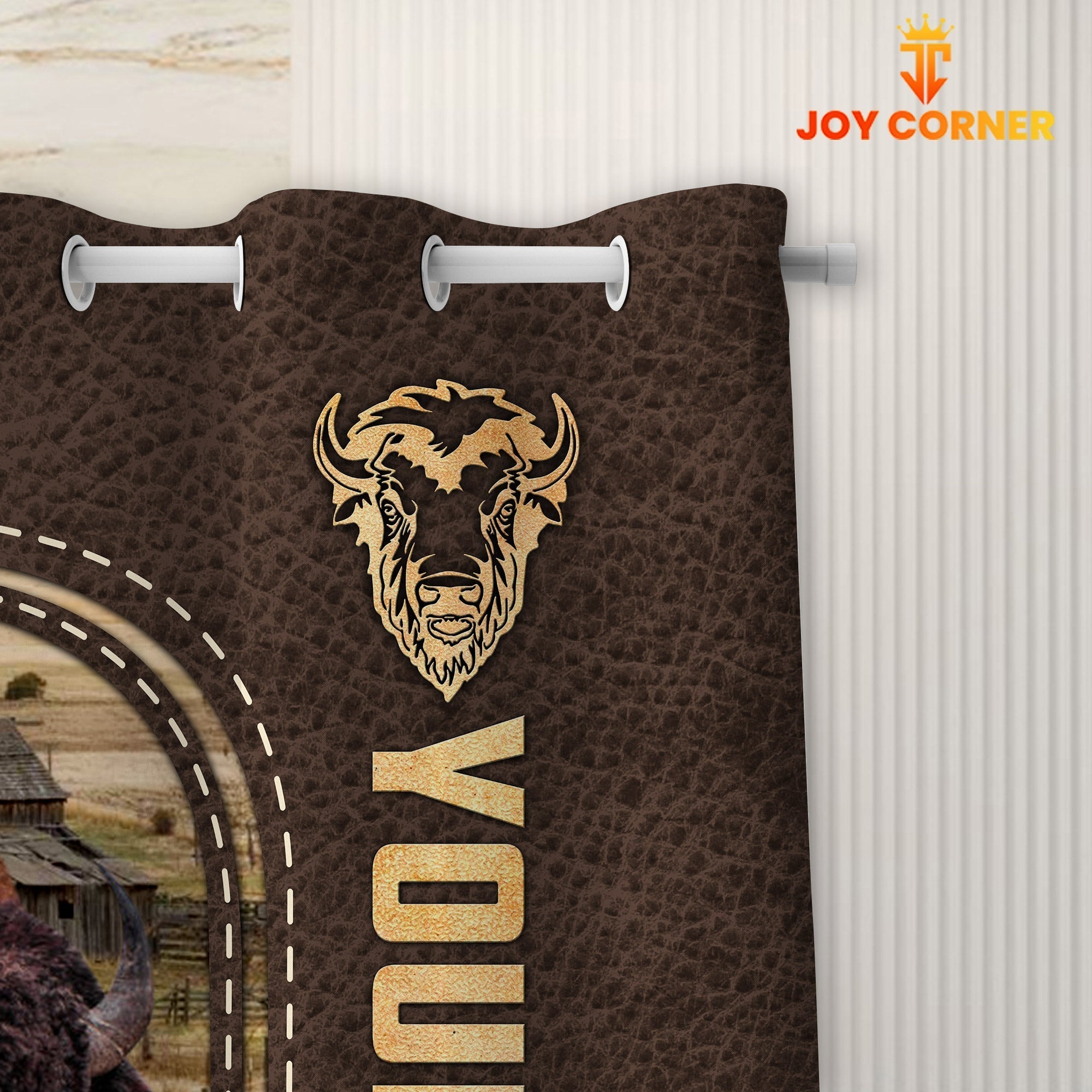 Bison Leather Pattern Custom Name Shower Curtain