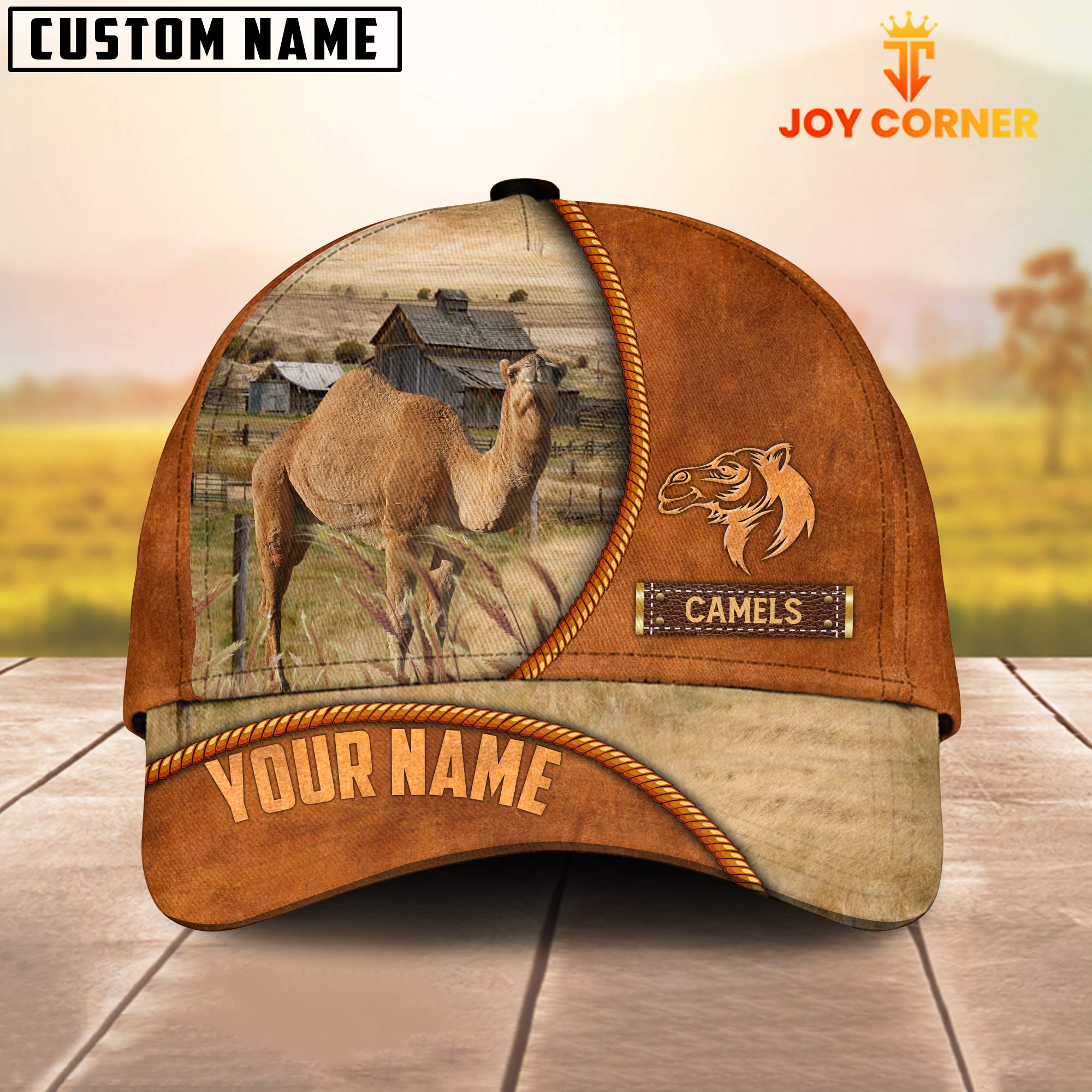 Custom Name Camels Leather Pattern Cap
