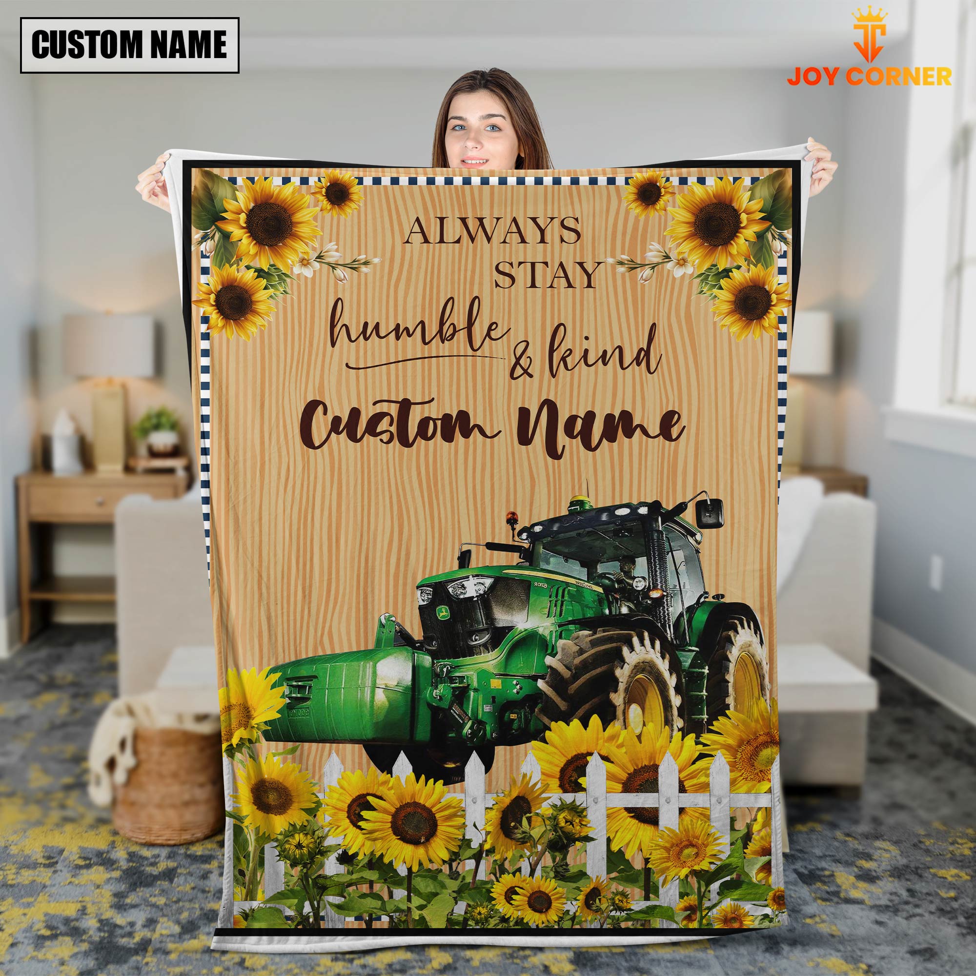 Farm Tractor Custom Name - Always Stay Humble and Kind Blanket