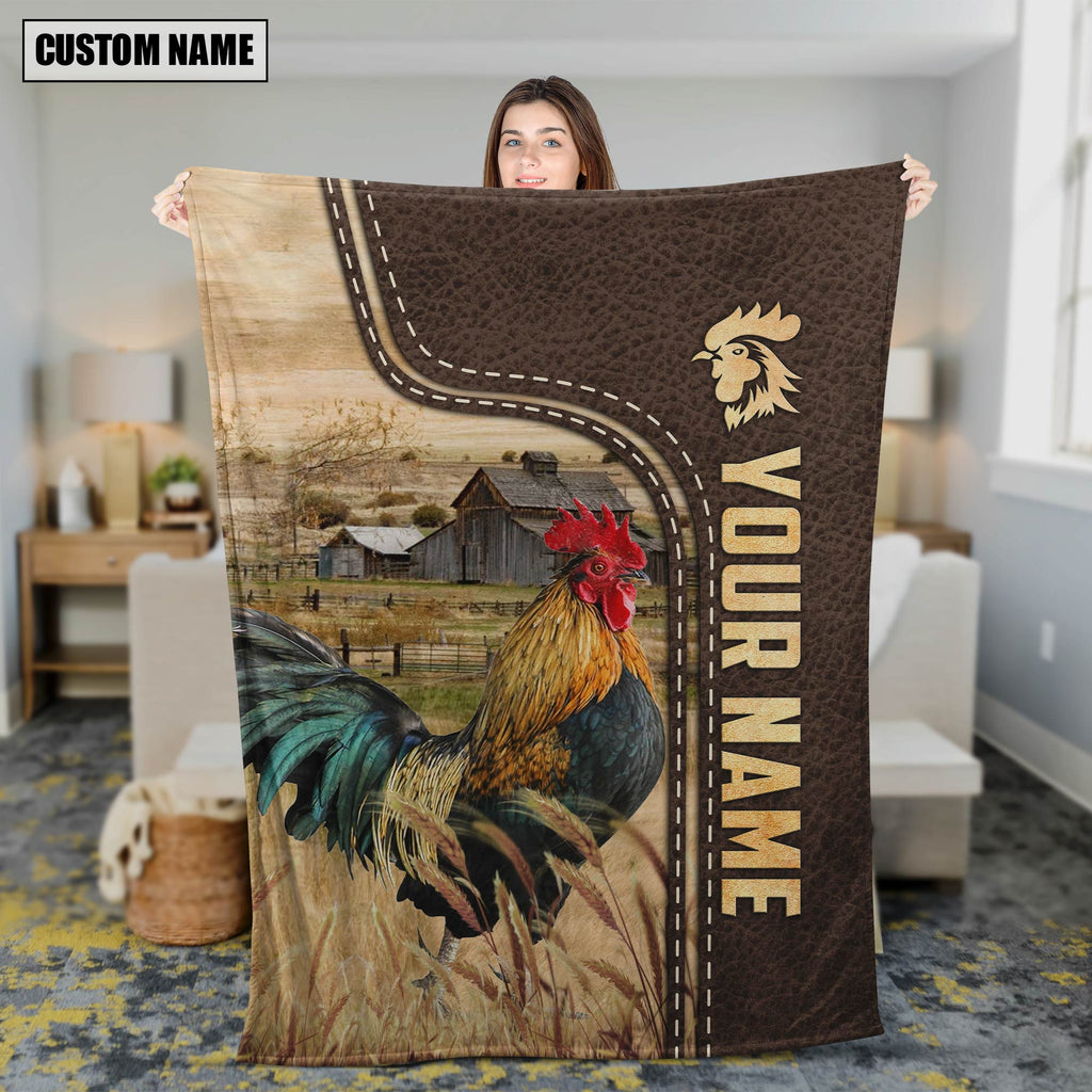Personalized Name Chicken Leather Pattern Blanket