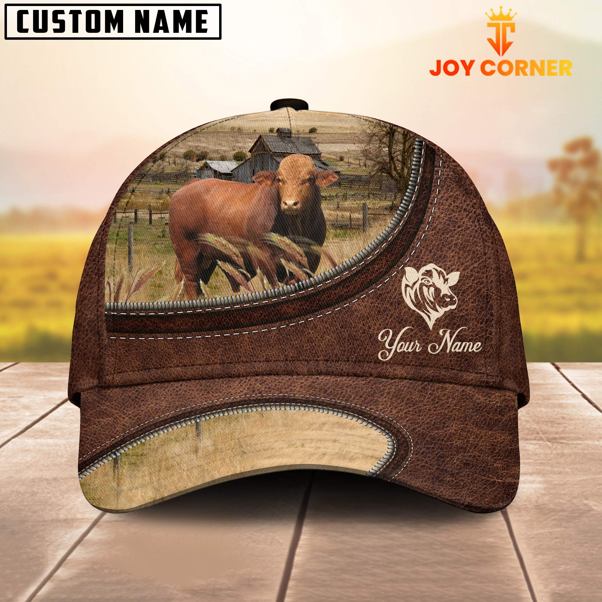 Droughtmaster On The Farm Customized Name Leather Pattern Cap