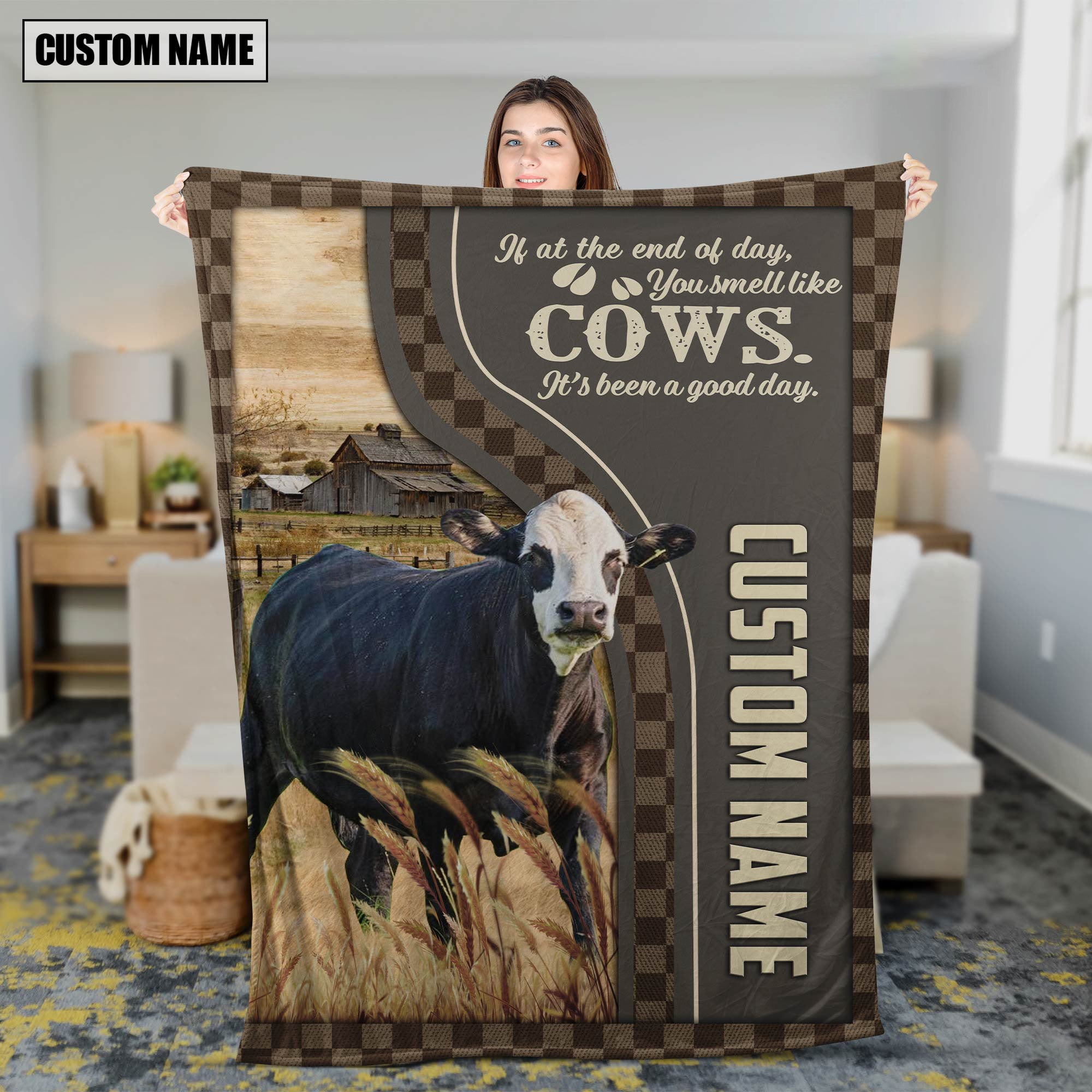 Personalized Name Black Baldy A Good Day Blanket