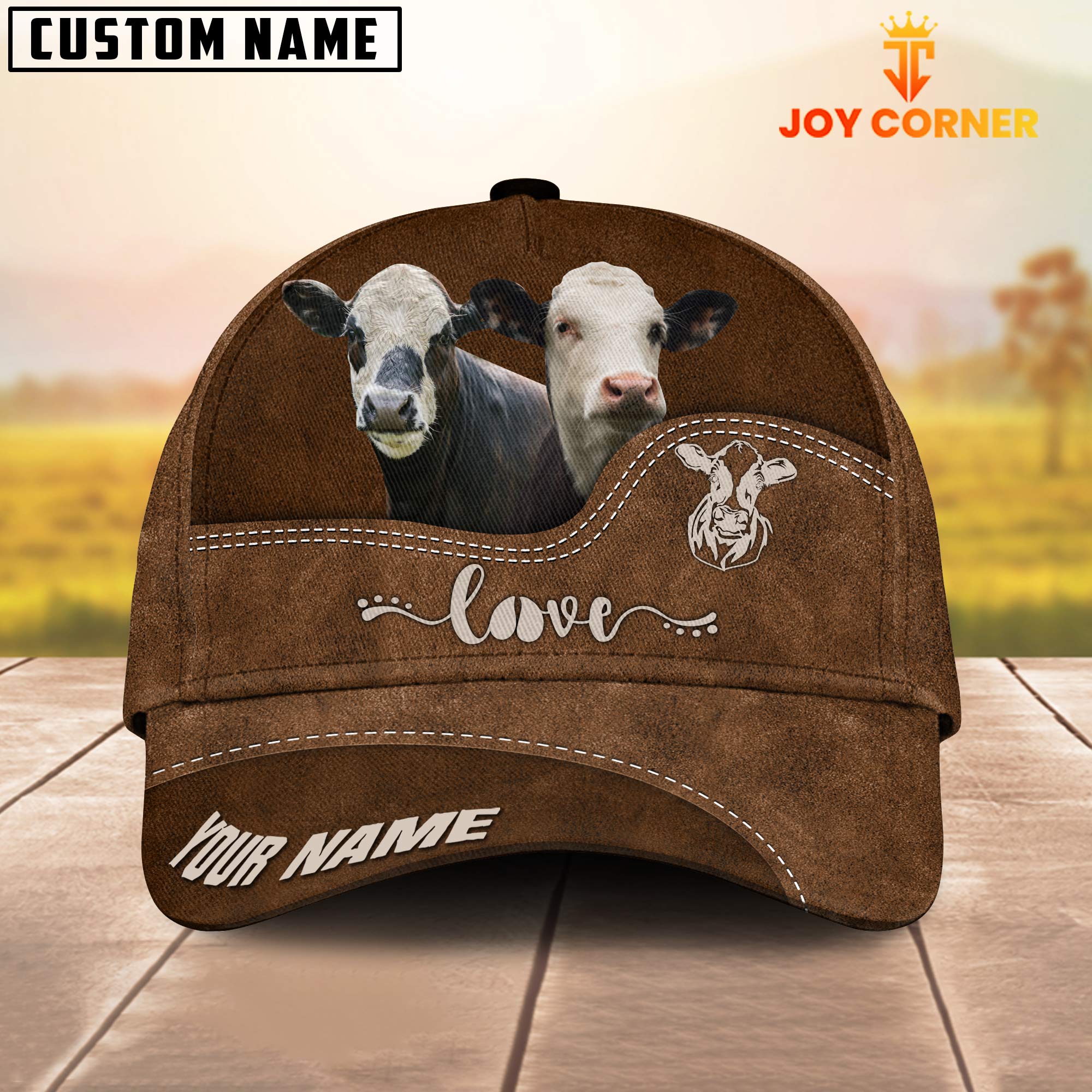 Black Baldy Love Leather Pattern Customized Name Cap