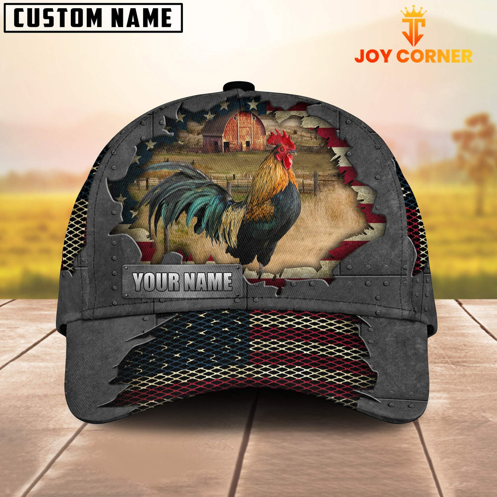 Chicken Customized Name US Flag Net Cap