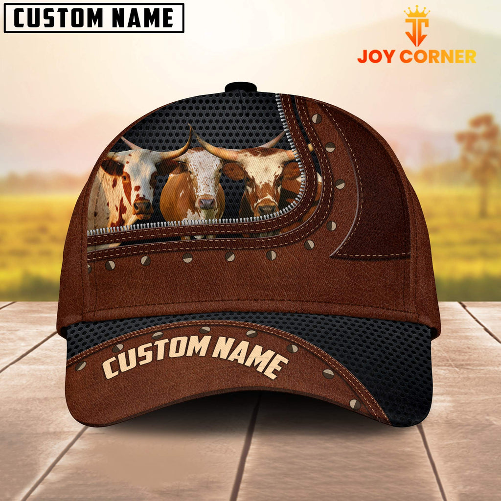 Texas Longhorn Happiness Zipper Pattern Customized Name Cap