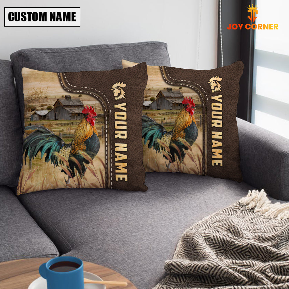 Chicken Custom Name Leather Pattern Pillow Case
