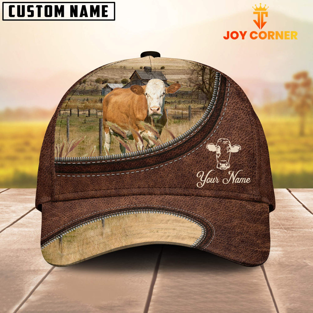 Fleckvieh On The Farm Customized Name Leather Pattern Cap