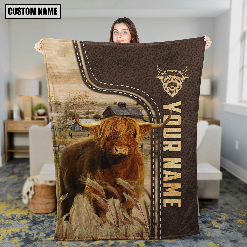 Personalized Name Highland Leather Pattern Blanket
