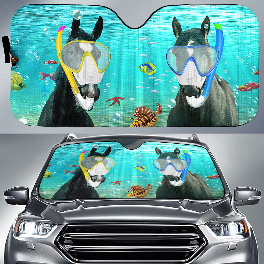 Black Horse Diving All Over Printed 3D Sun Shade