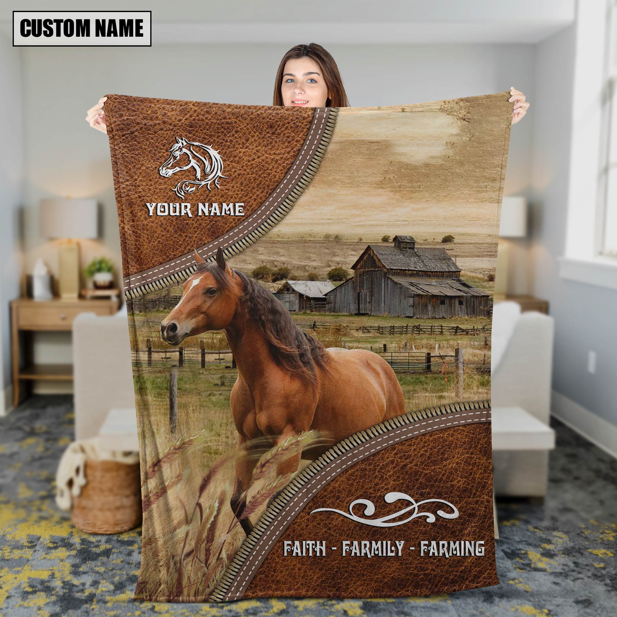 Personalized Name Horse Faith Family Farming Blanket