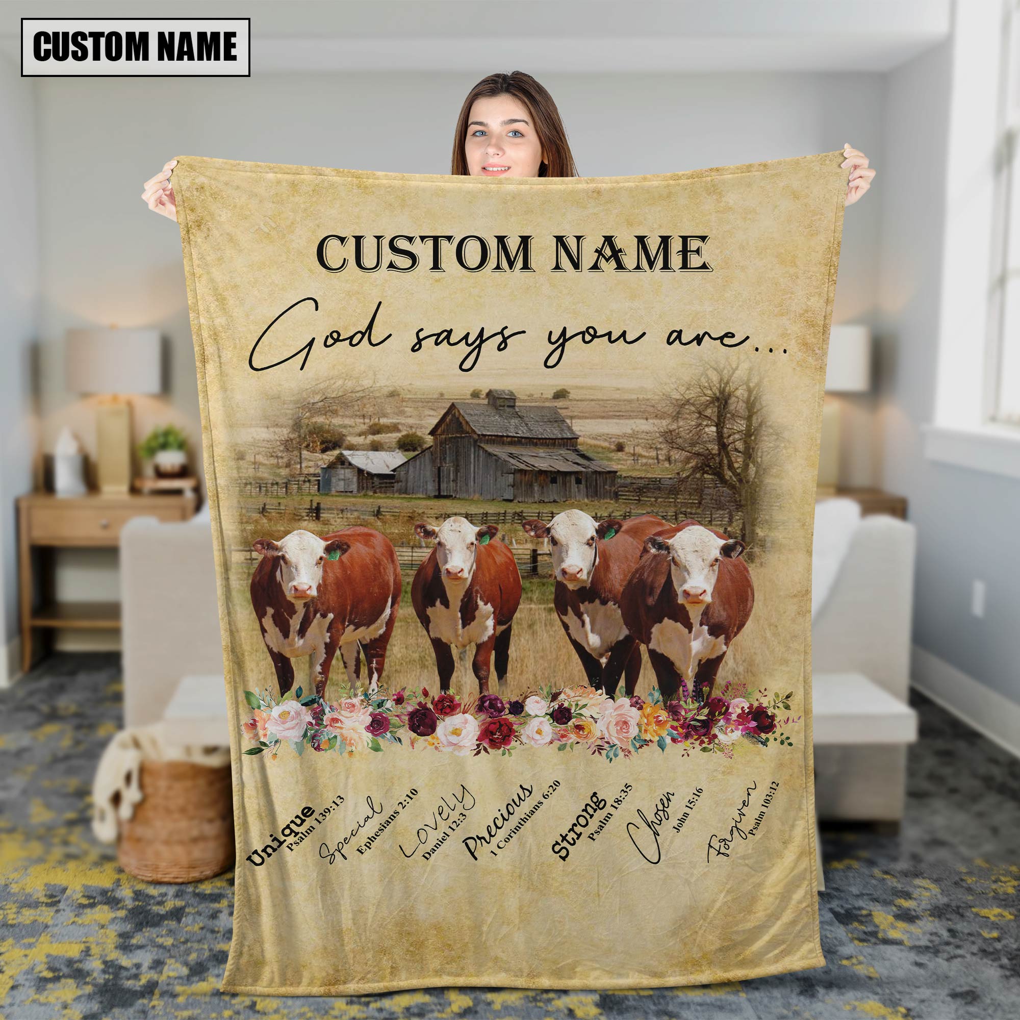 God Says You Are - Personalized Name Hereford Blanket