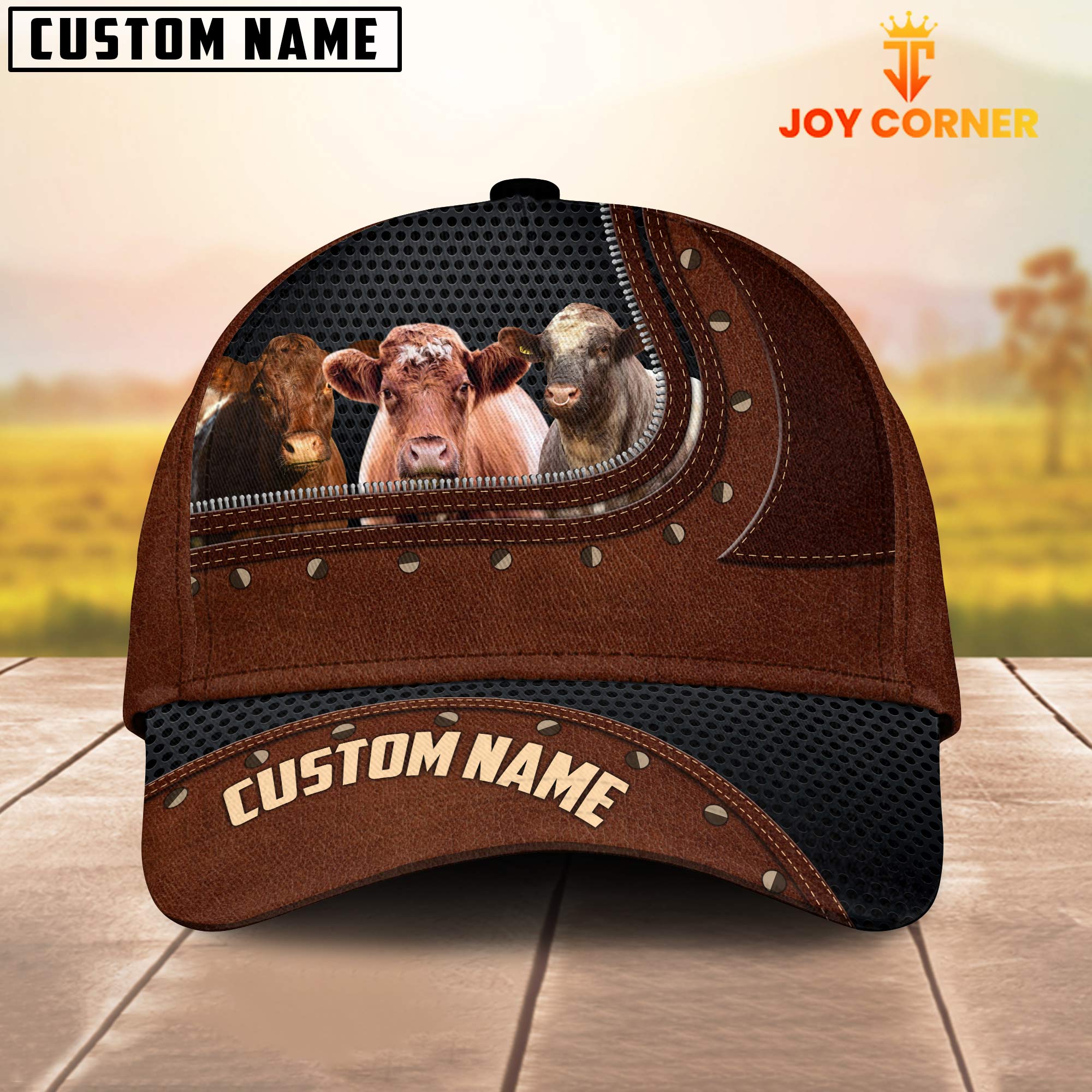 Shorthorn Happiness Zipper Pattern Customized Name Cap