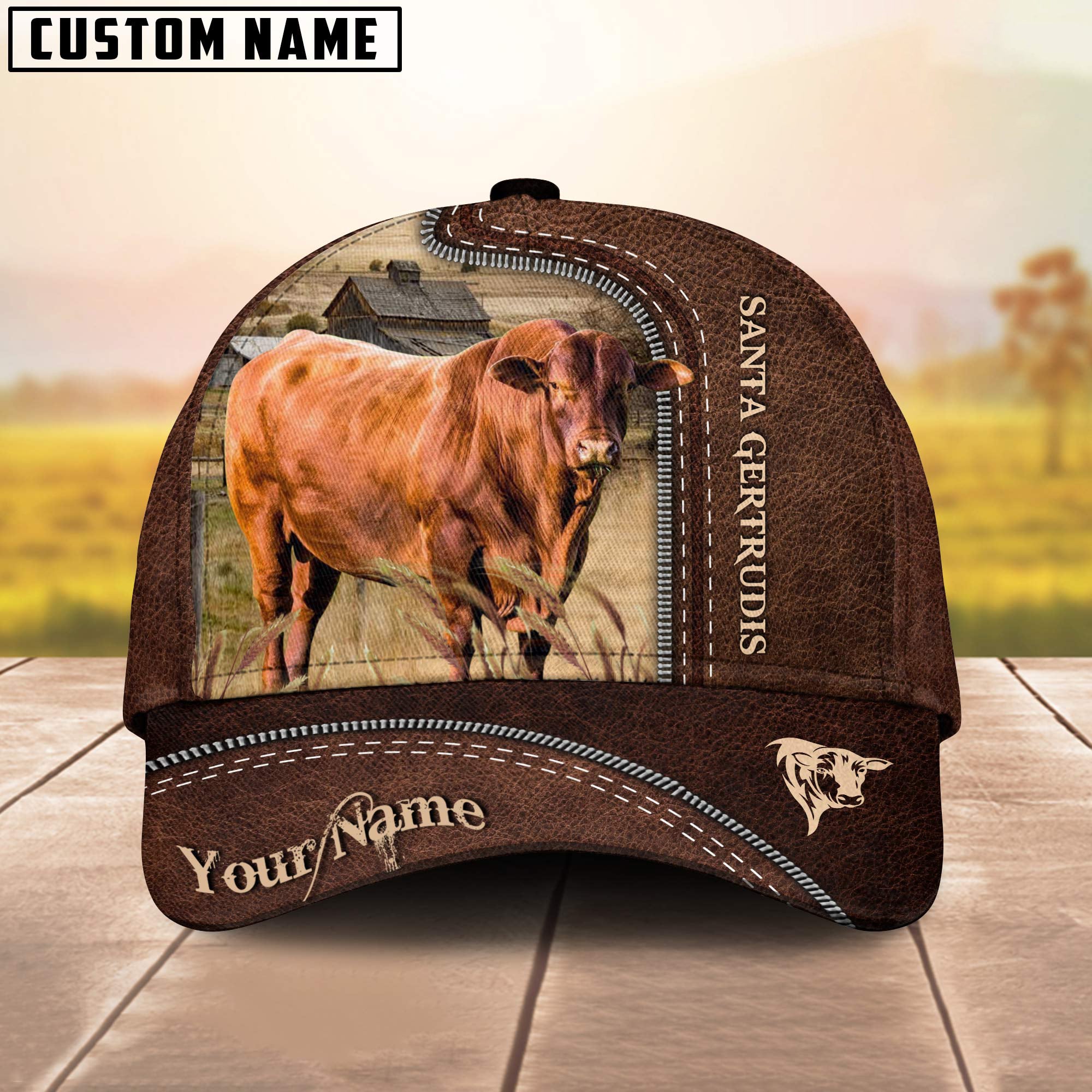 Santa Gertrudis Cattle Customized Name Leather Pattern Cap