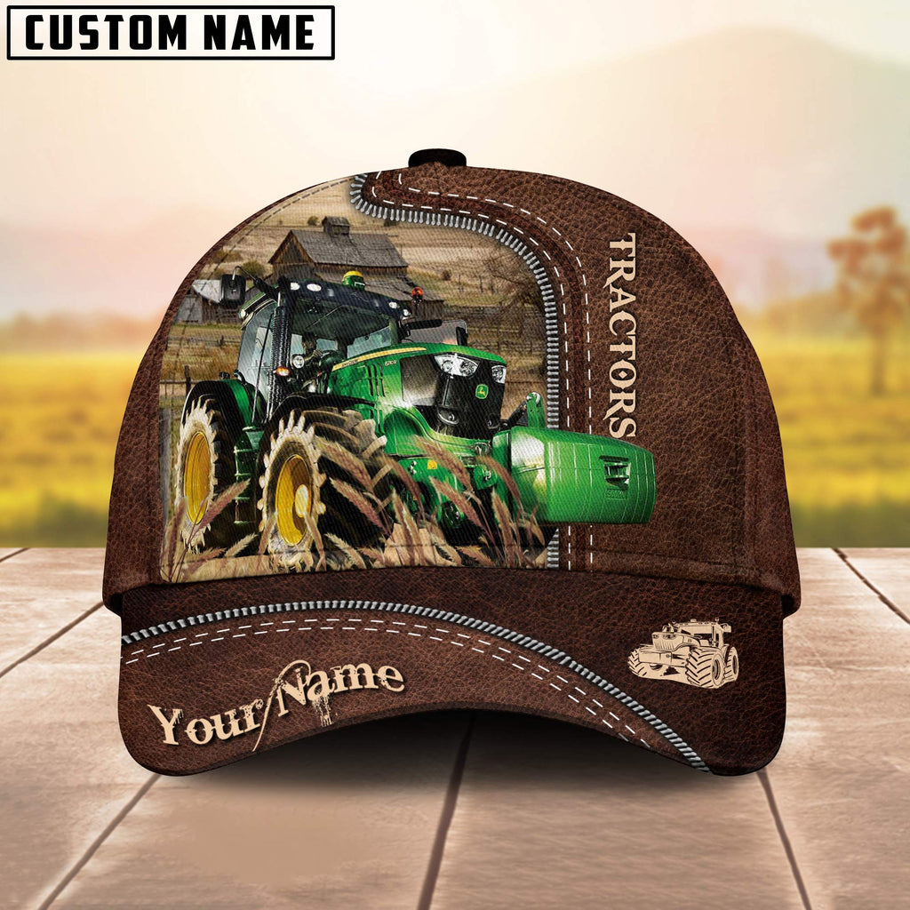 Farm Tractors Customized Name Leather Pattern Cap