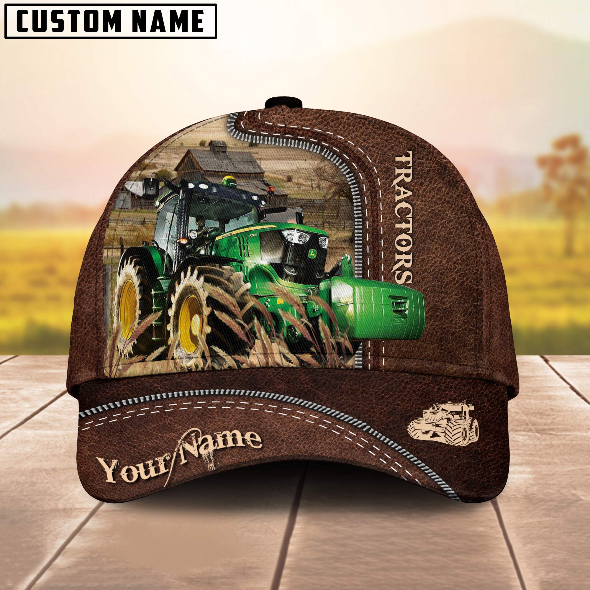 Farm Tractors Customized Name Leather Pattern Cap