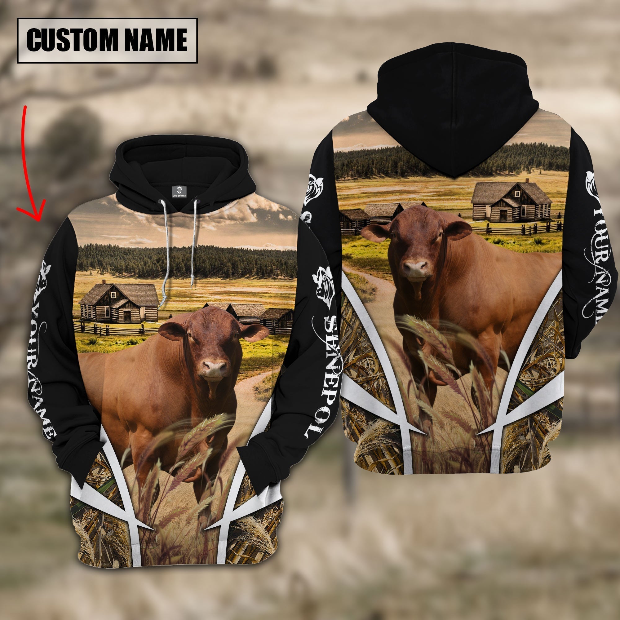 Senepol Custom Name Meadow Pattern Black Hoodie