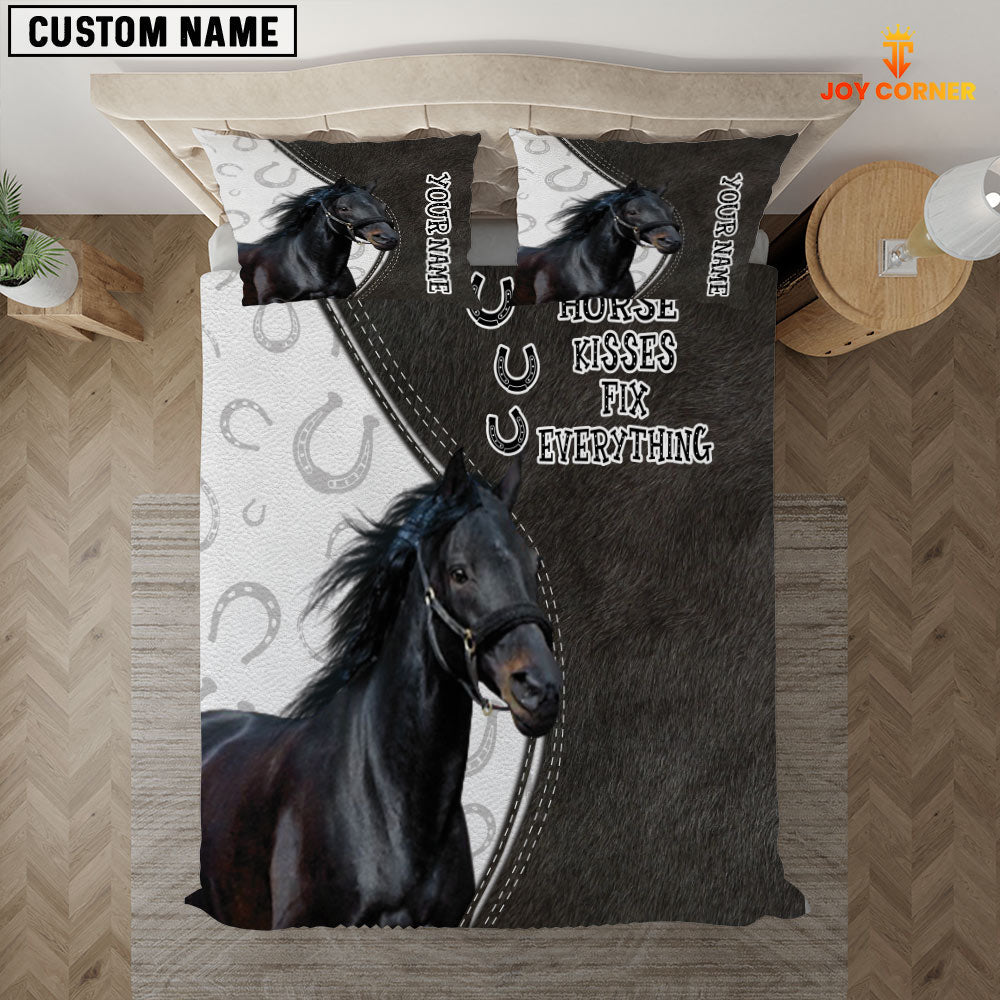 Black Horse Kisses Fix Everything Custom Name Bedding Set