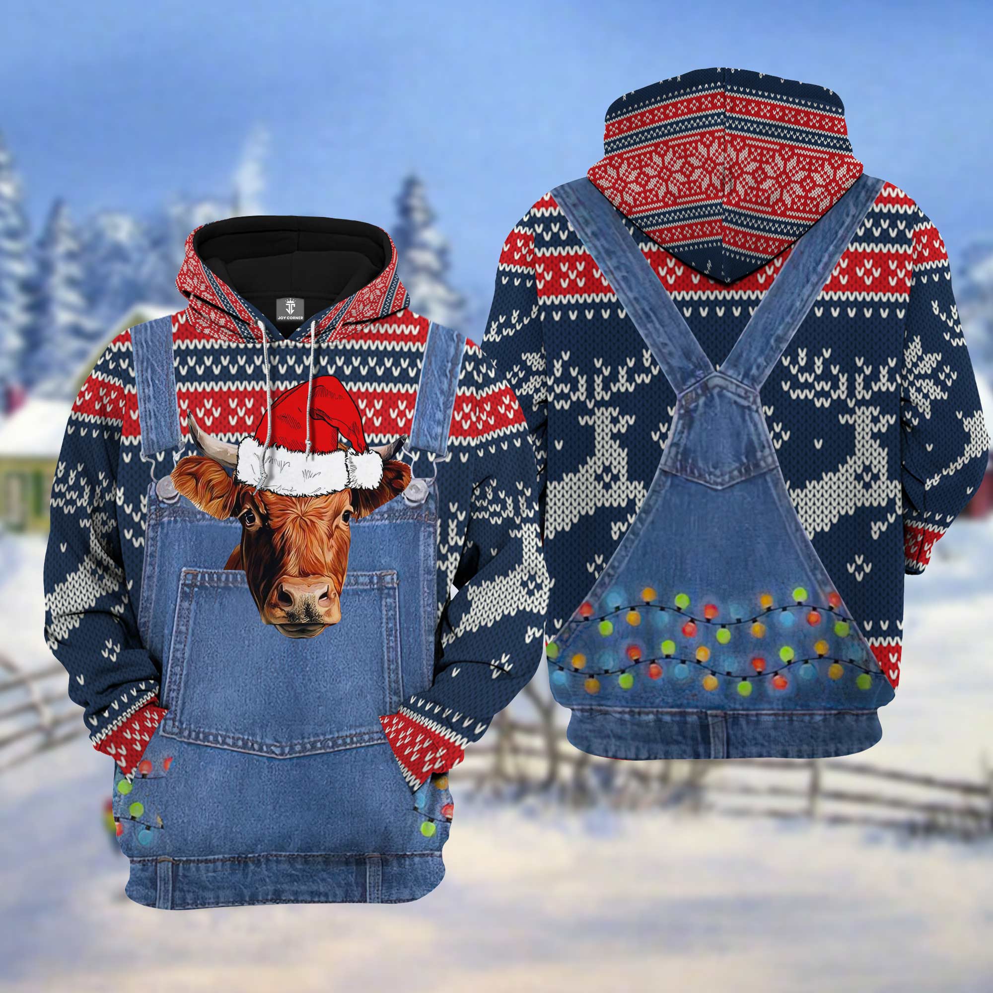 Dexter Cattle Christmas Knitting Pattern 3D Hoodie