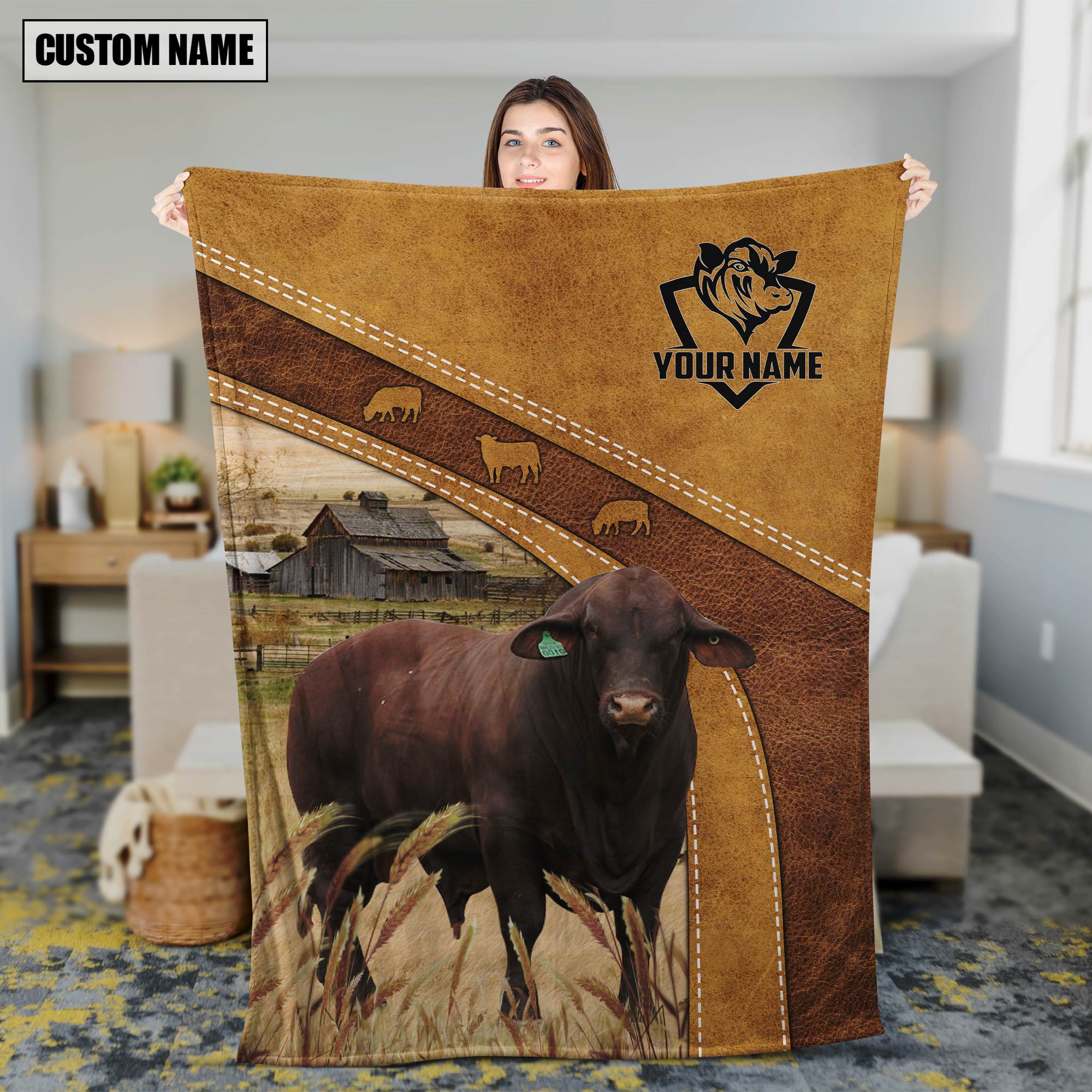 Personalized Name Santa Gertrudis Brownie Background Blanket