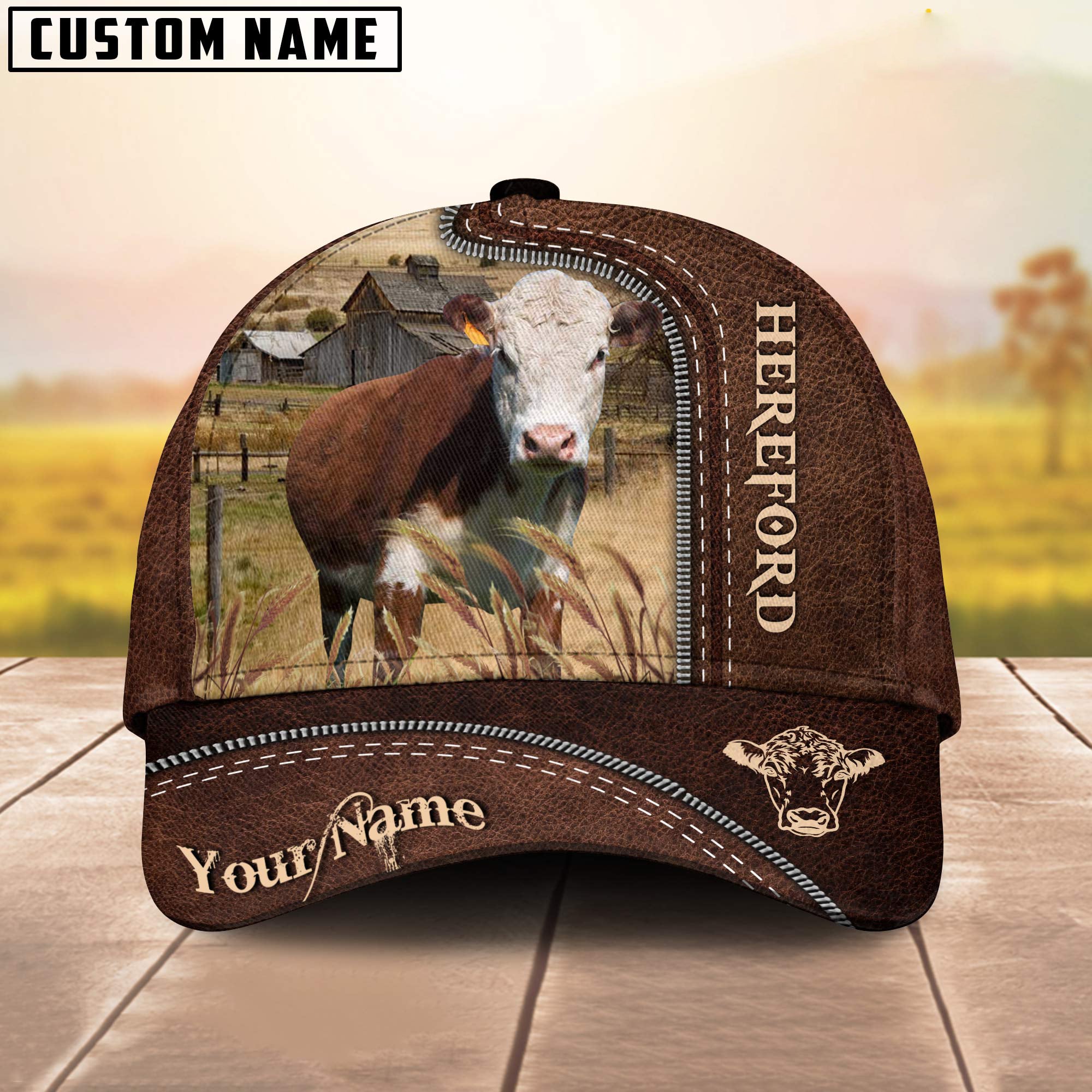 Hereford Customized Name Leather Pattern Cap