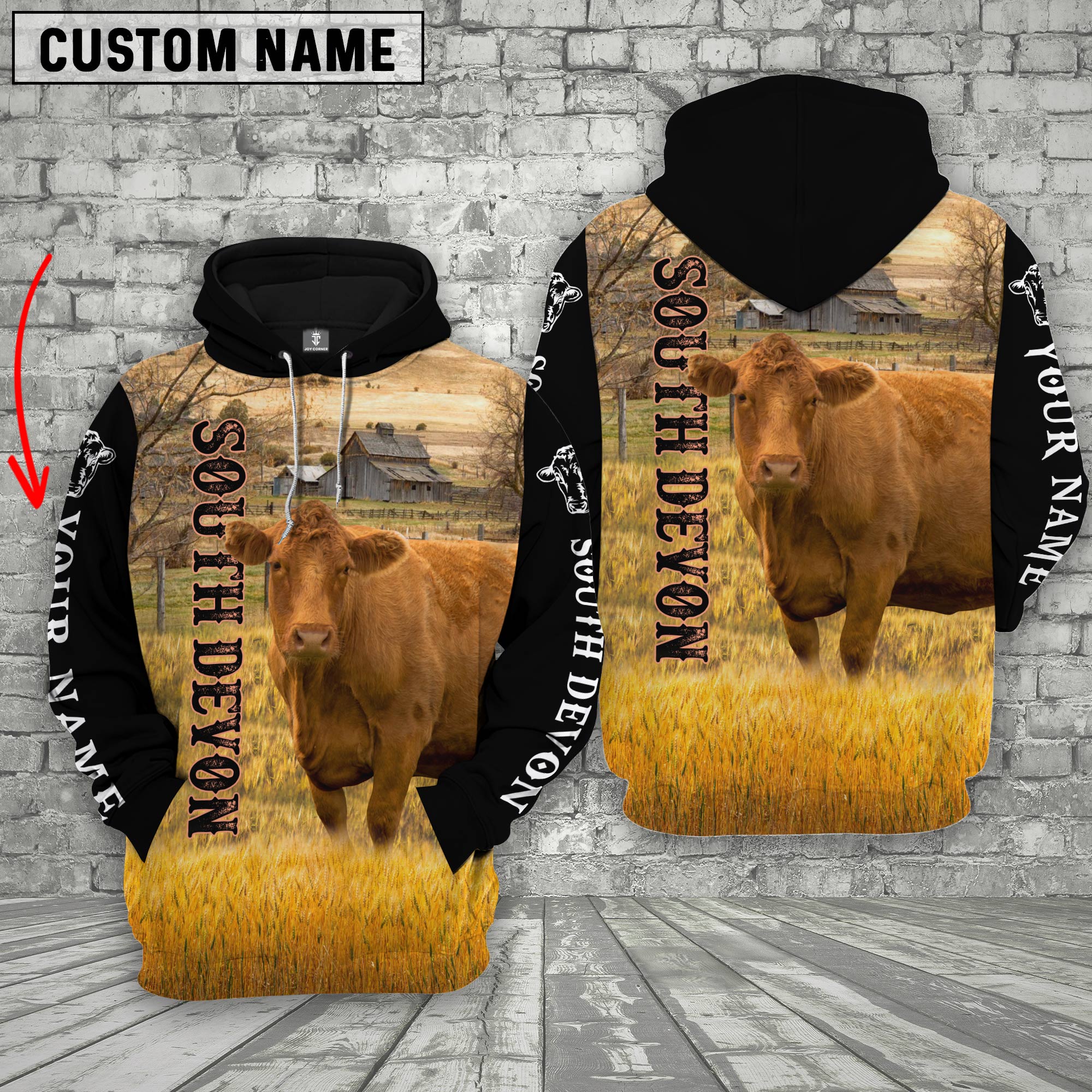 Personalized Name South Devon Cattle On The Farm All Over Printed 3D Hoodie