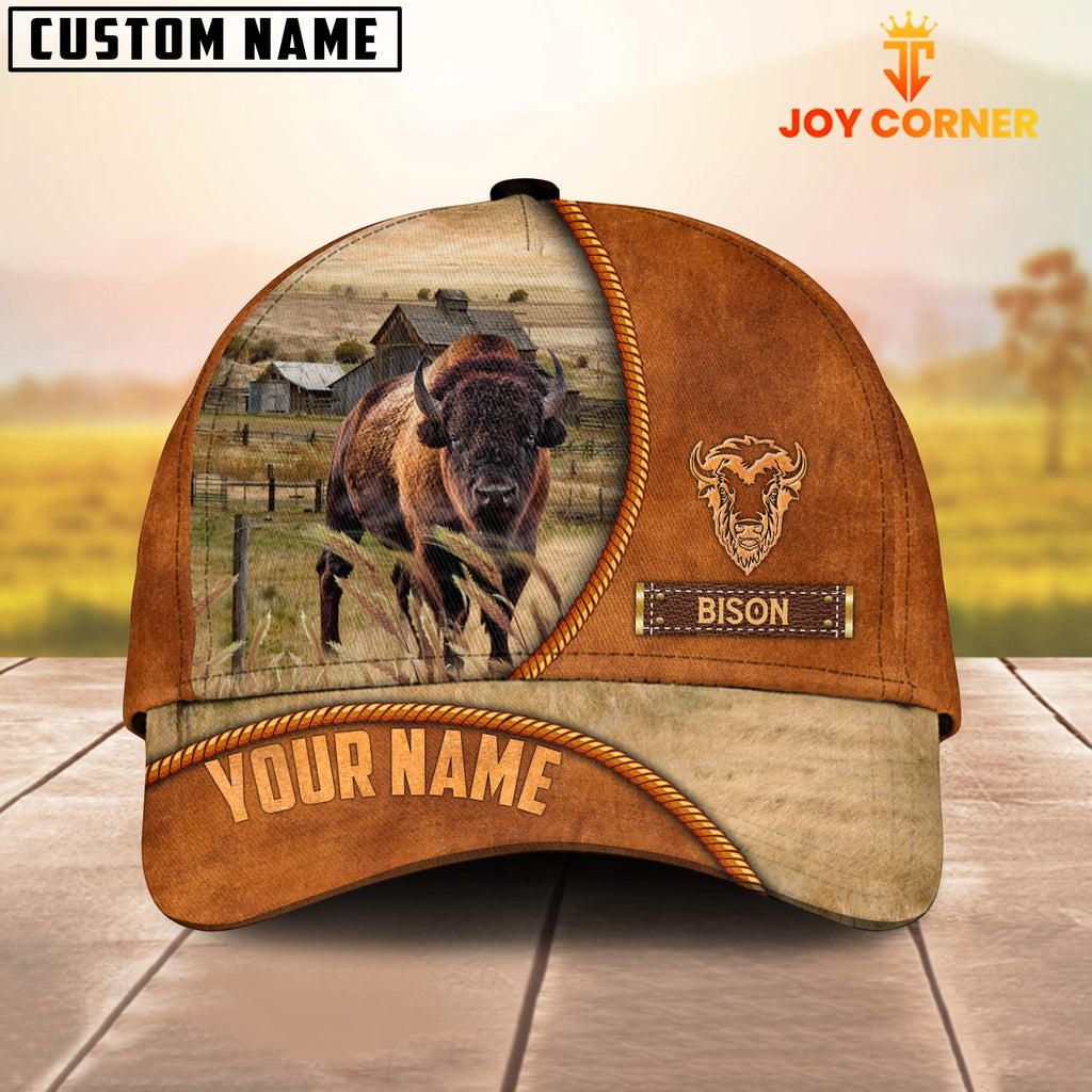 Custom Name Bison Leather Pattern Cap