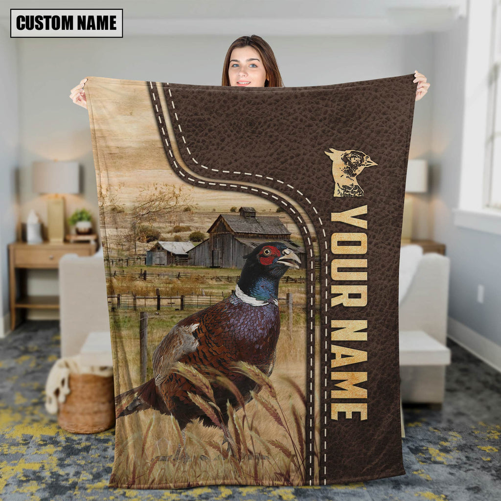 Personalized Name Pheasant Leather Pattern Blanket