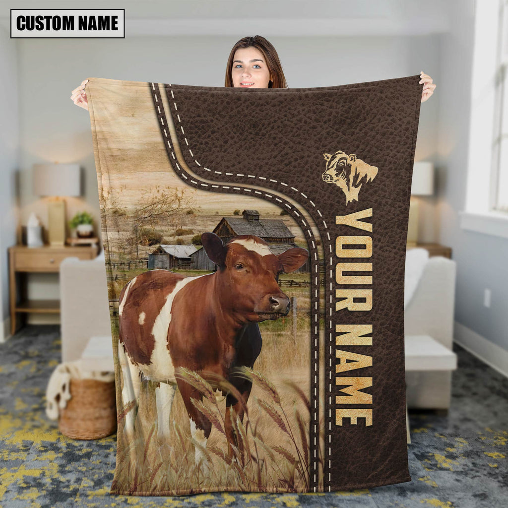 Personalized Name Ayrshires Leather Pattern Blanket
