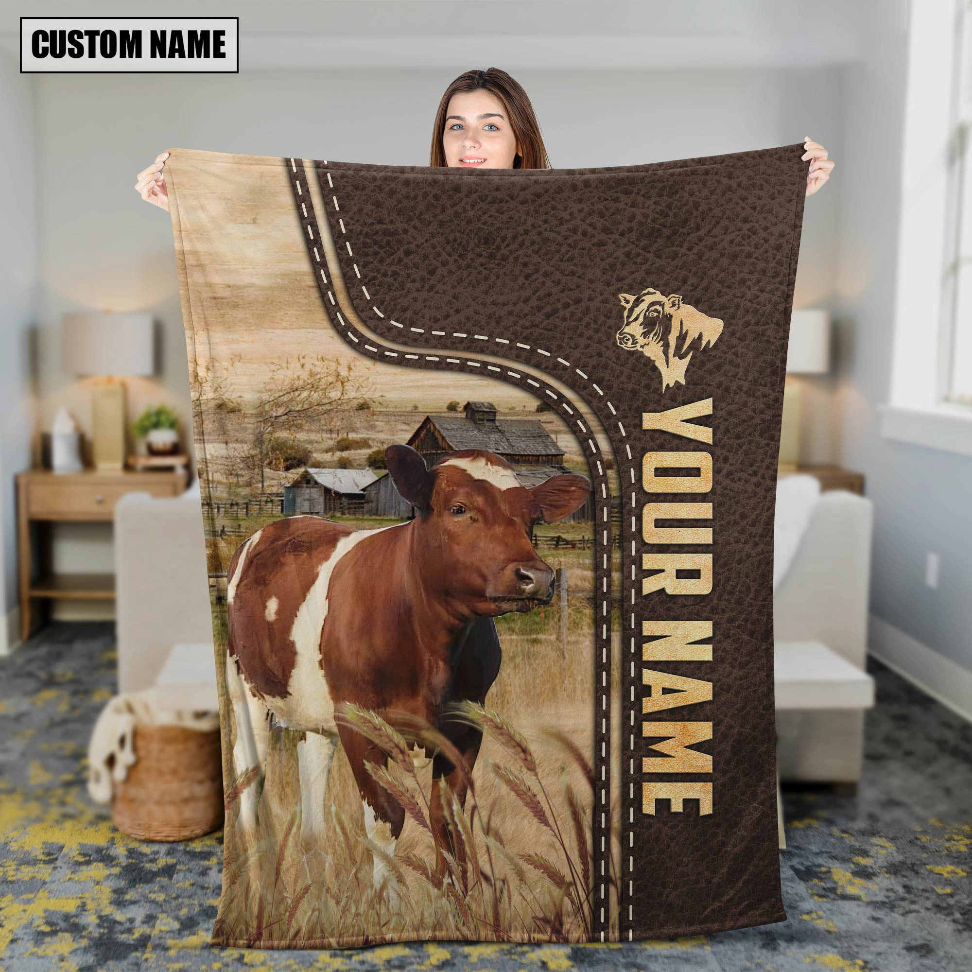 Personalized Name Ayrshires Leather Pattern Blanket