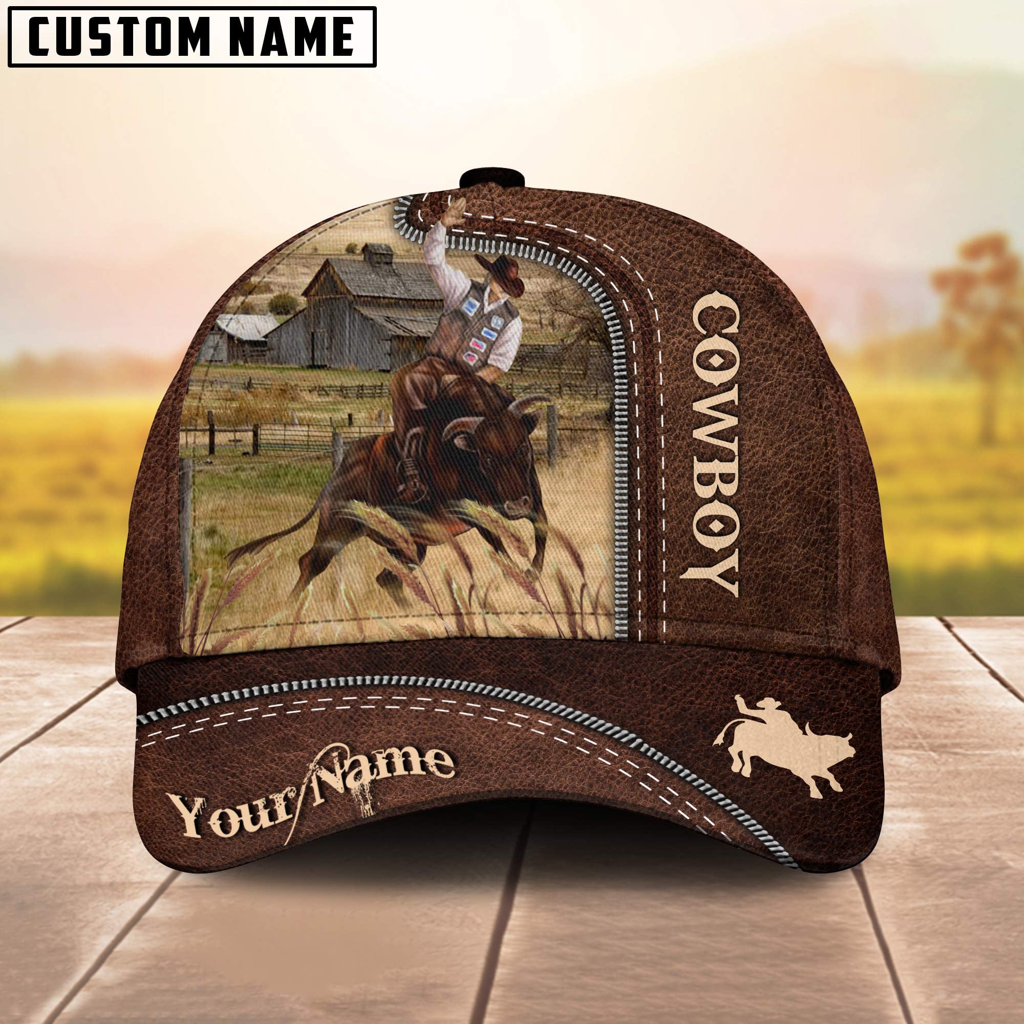 Cowboy Customized Name Leather Pattern Cap