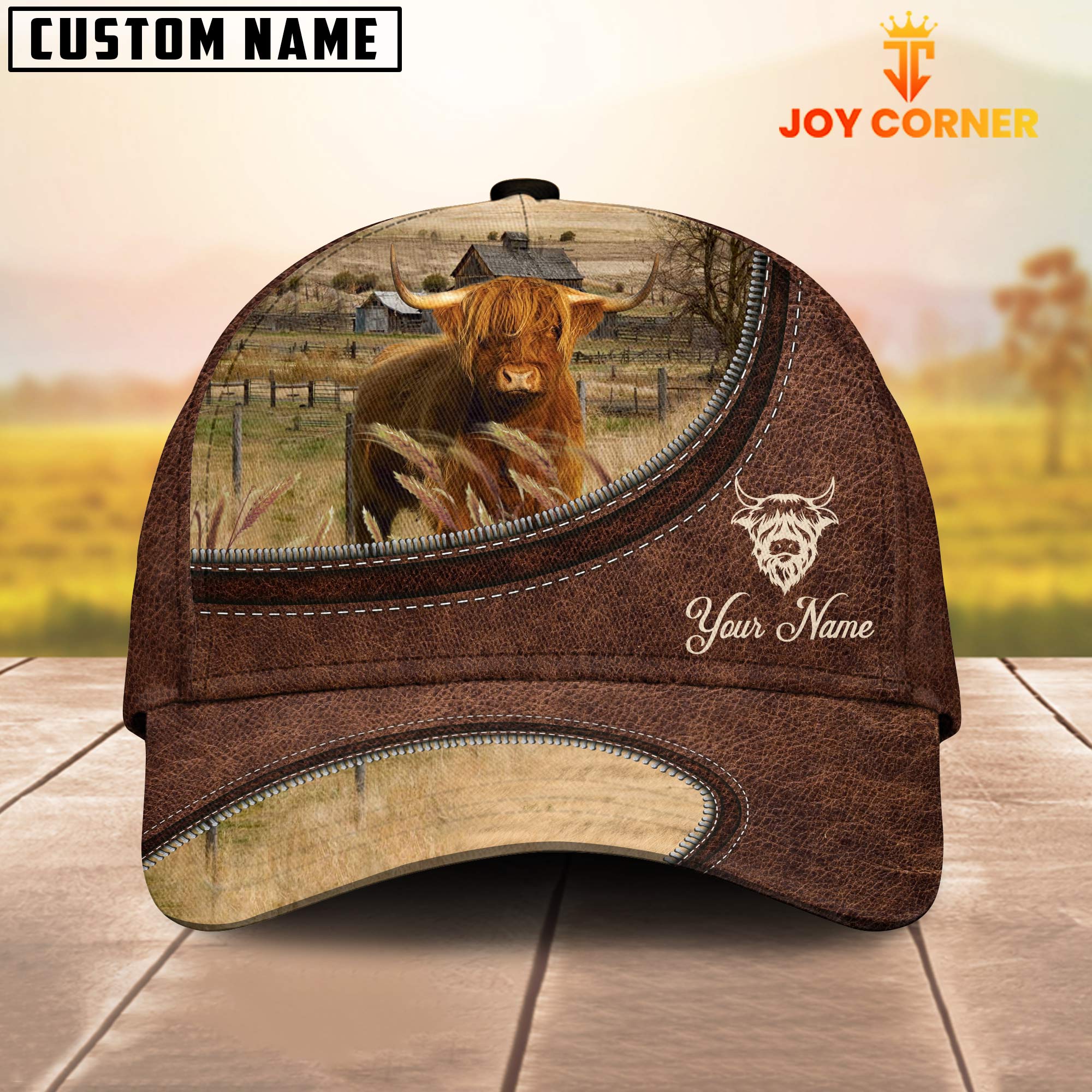 Highland On The Farm Customized Name Leather Pattern Cap