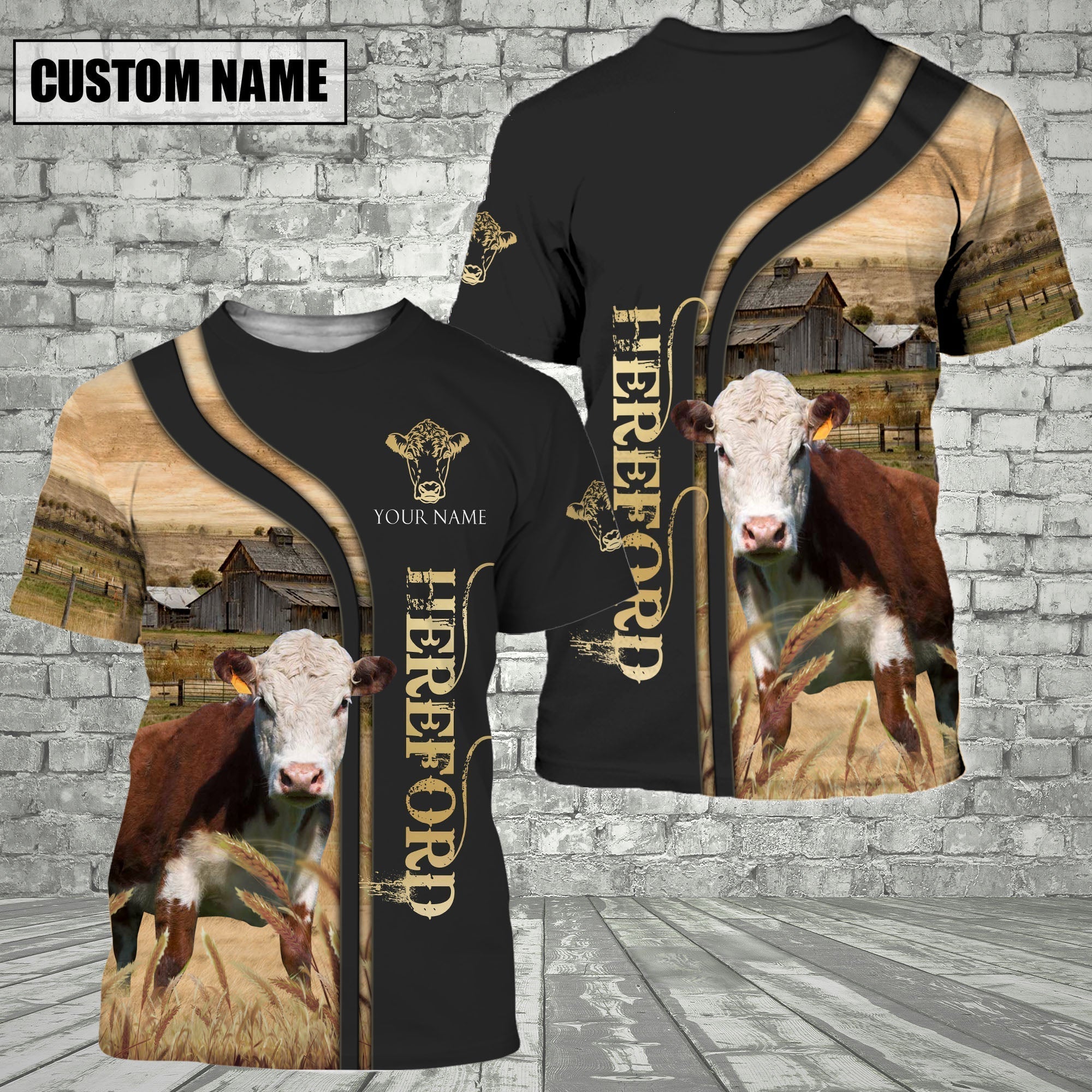 Customized Name Name Hereford On The Farm 3D T - Shirt 2023