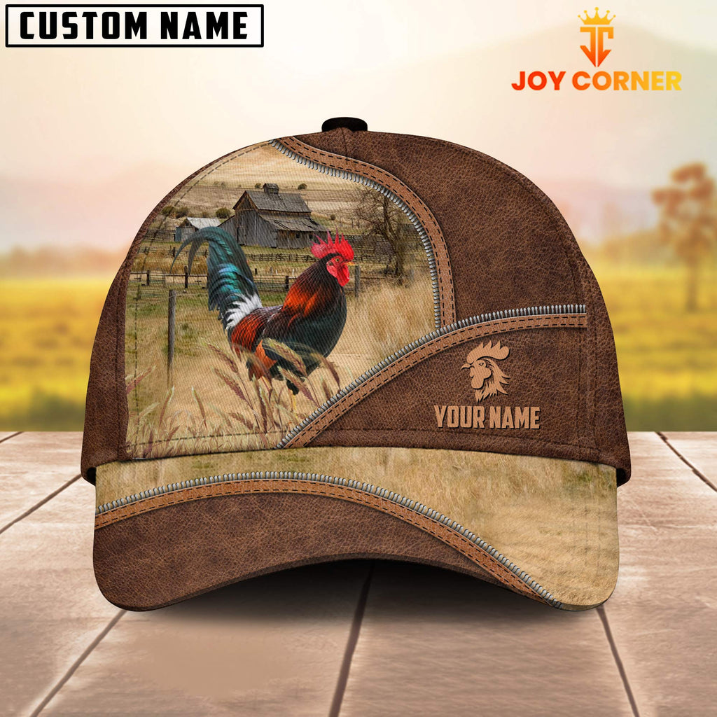 Rooster Zipper Leather Pattern Customized Name Cap