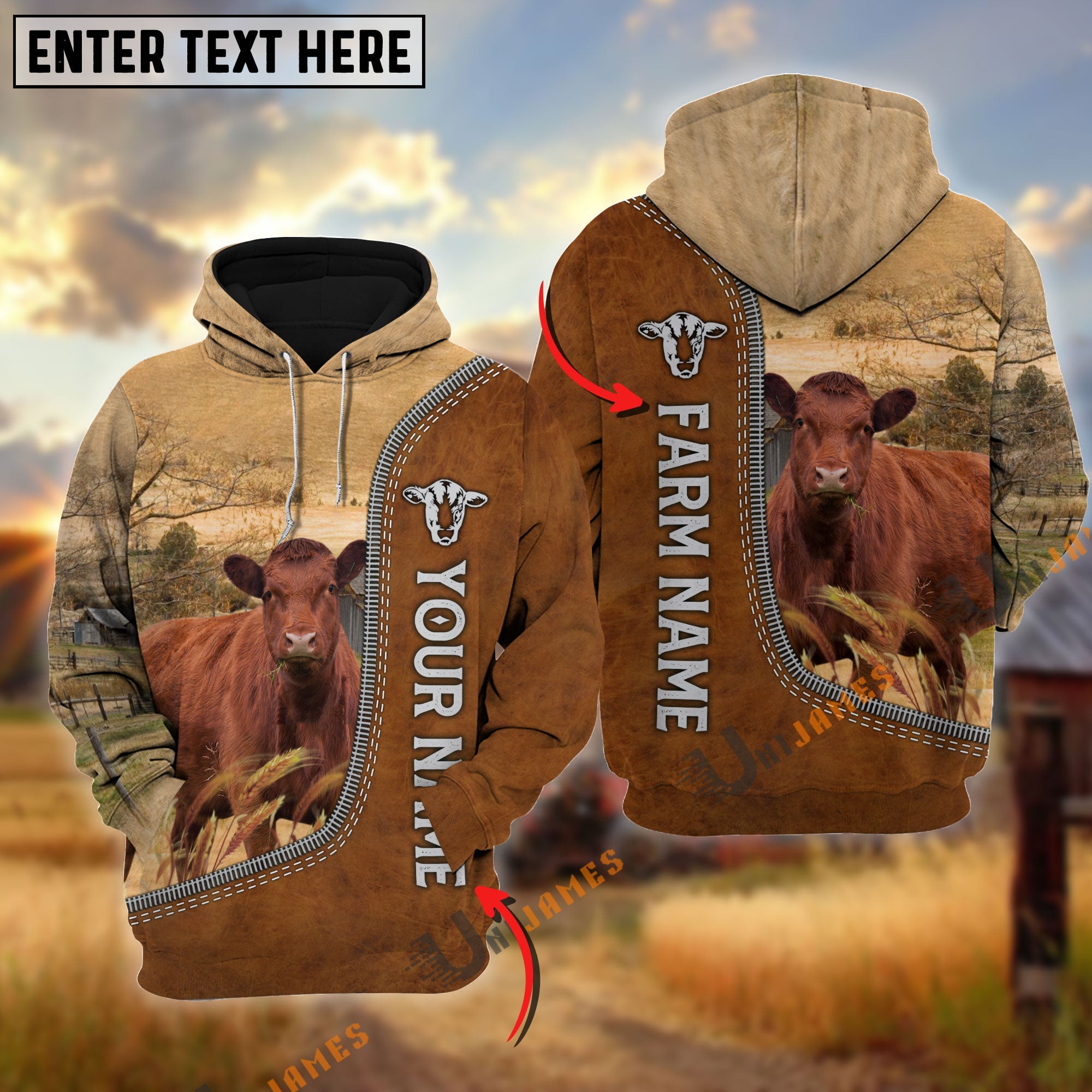 Red Angus Farming Happiness Personalized Name 3D Hoodie