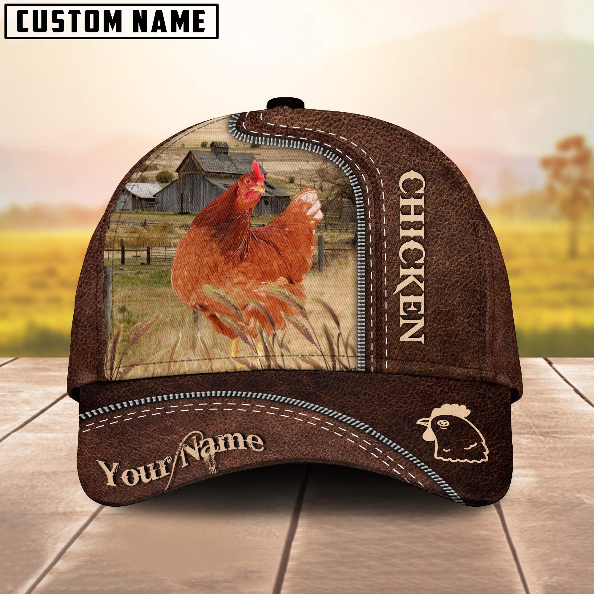 Chicken Customized Name Leather Pattern Cap