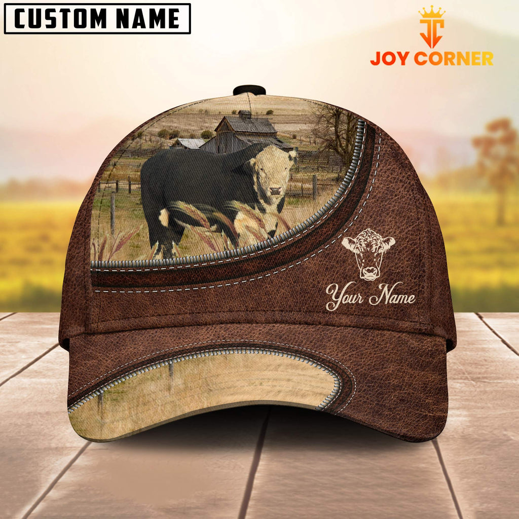 Black Hereford On The Farm Customized Name Leather Pattern Cap
