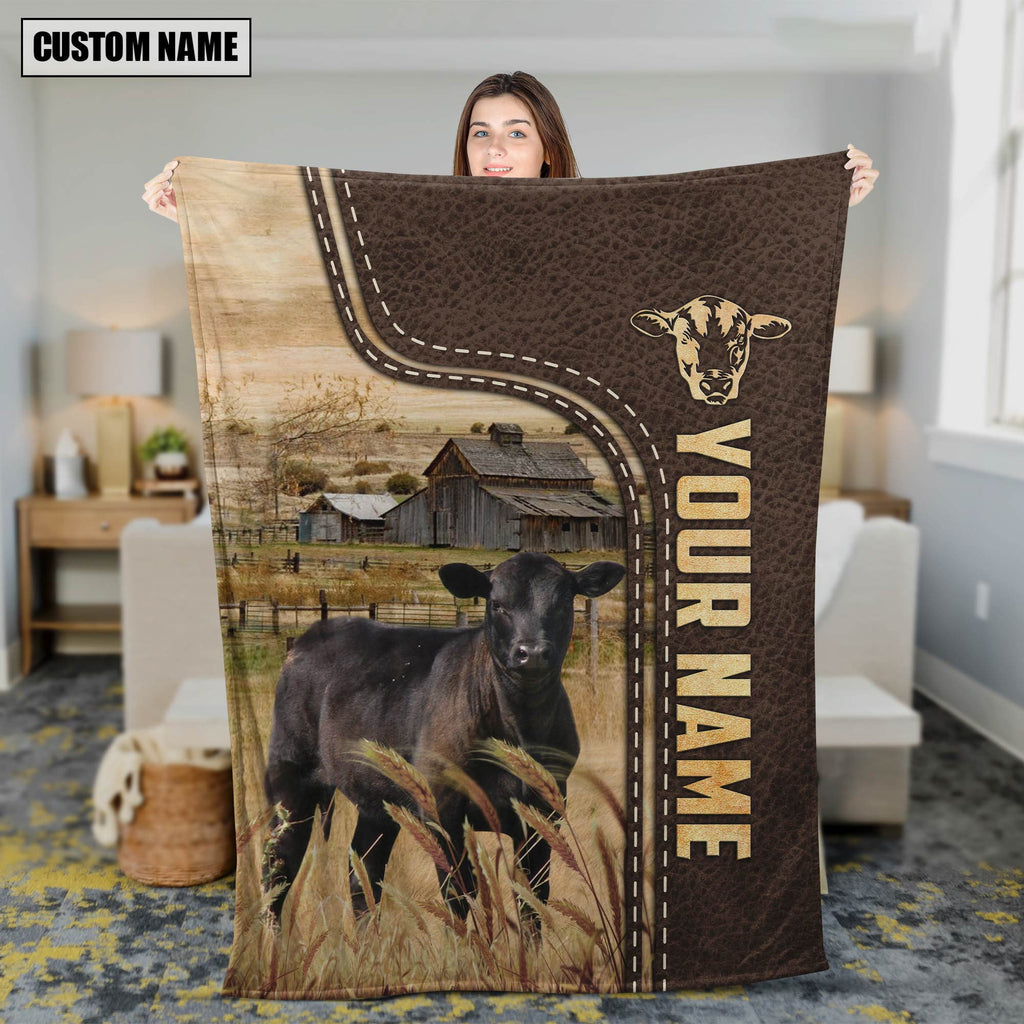 Personalized Name Sim Angus 2 Leather Pattern Blanket