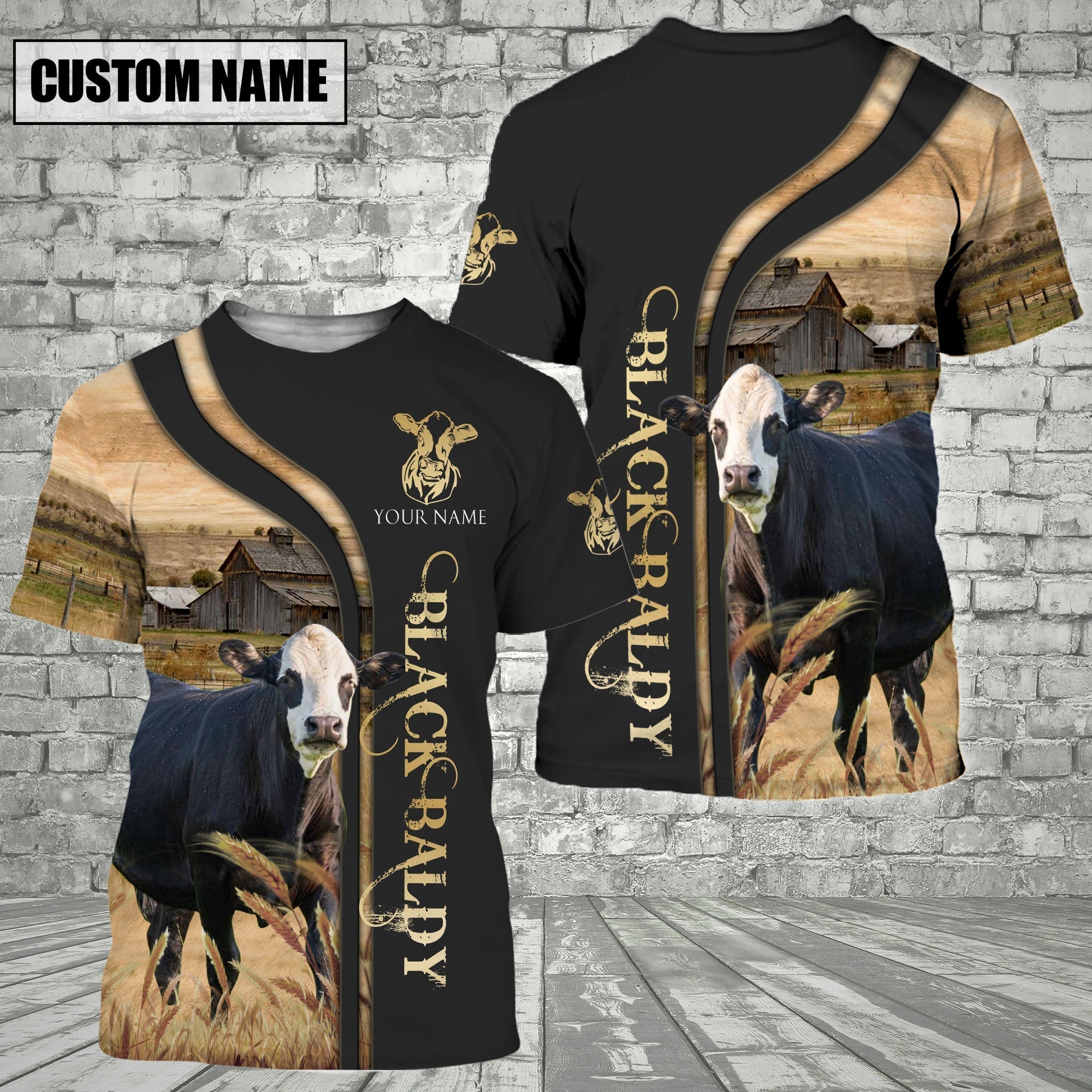 Customized Name Name Black Baldy On The Farm 3D T - Shirt 2023