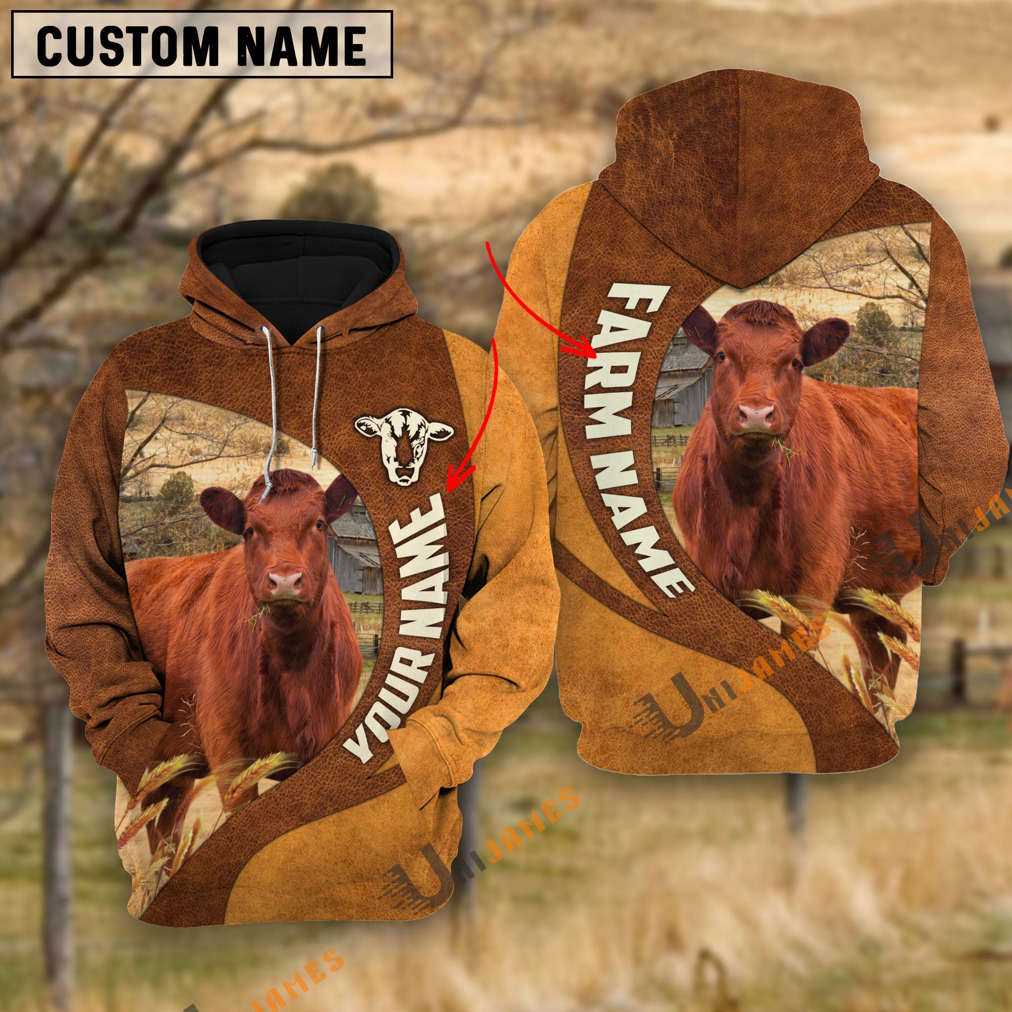 Red Angus Farming Life Personalized Name 3D Hoodie