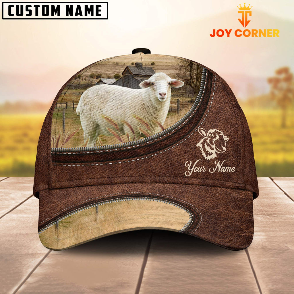 Sheep On The Farm Customized Name Leather Pattern Cap