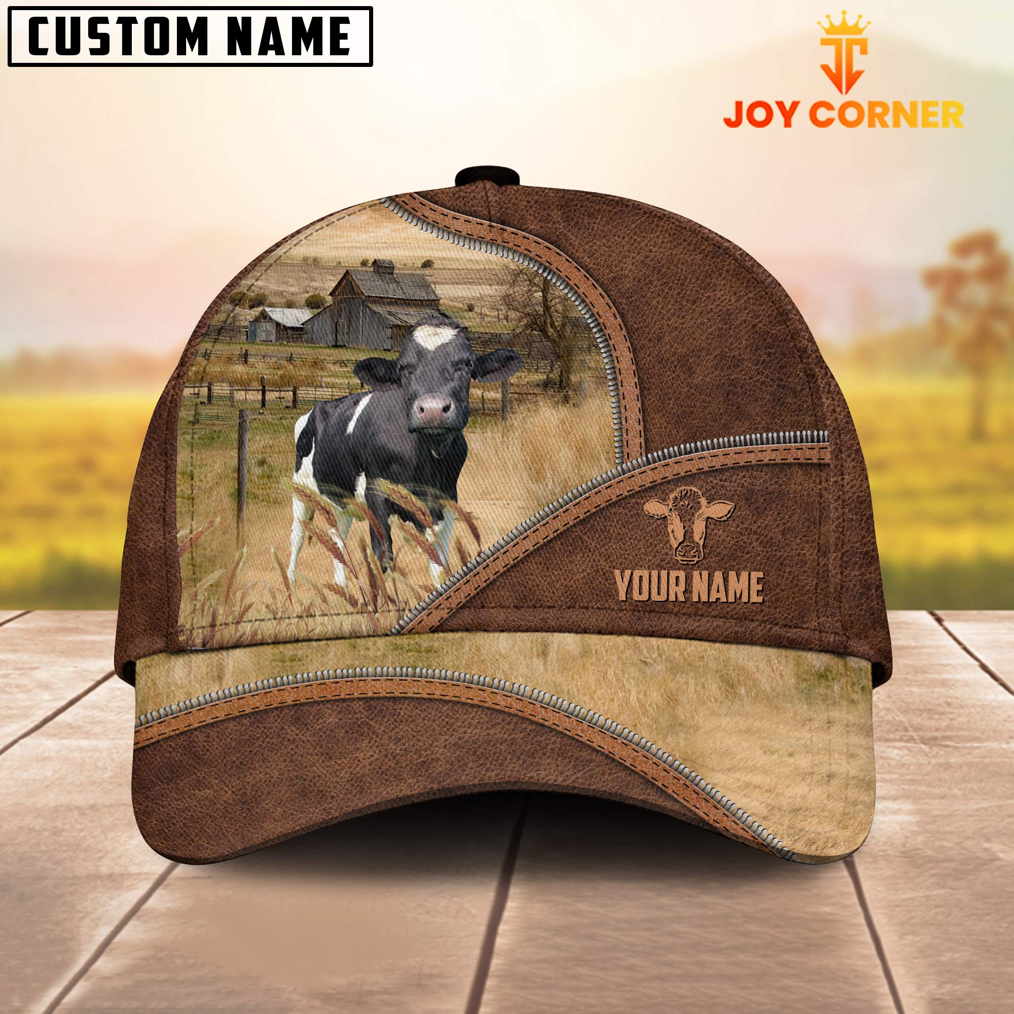 Holstein Zipper Leather Pattern Customized Name Cap