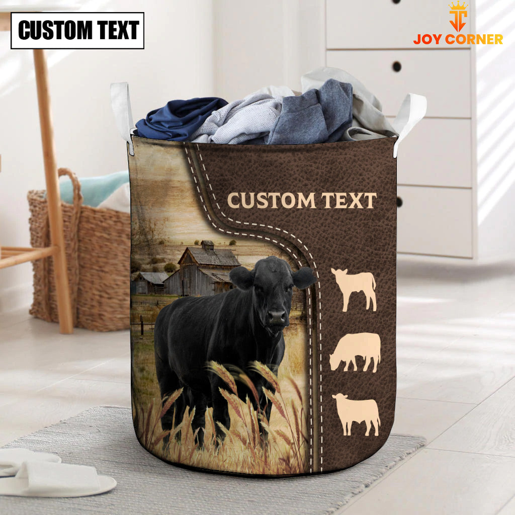Black Angus Custom Name Leather Pattern Laundry Basket