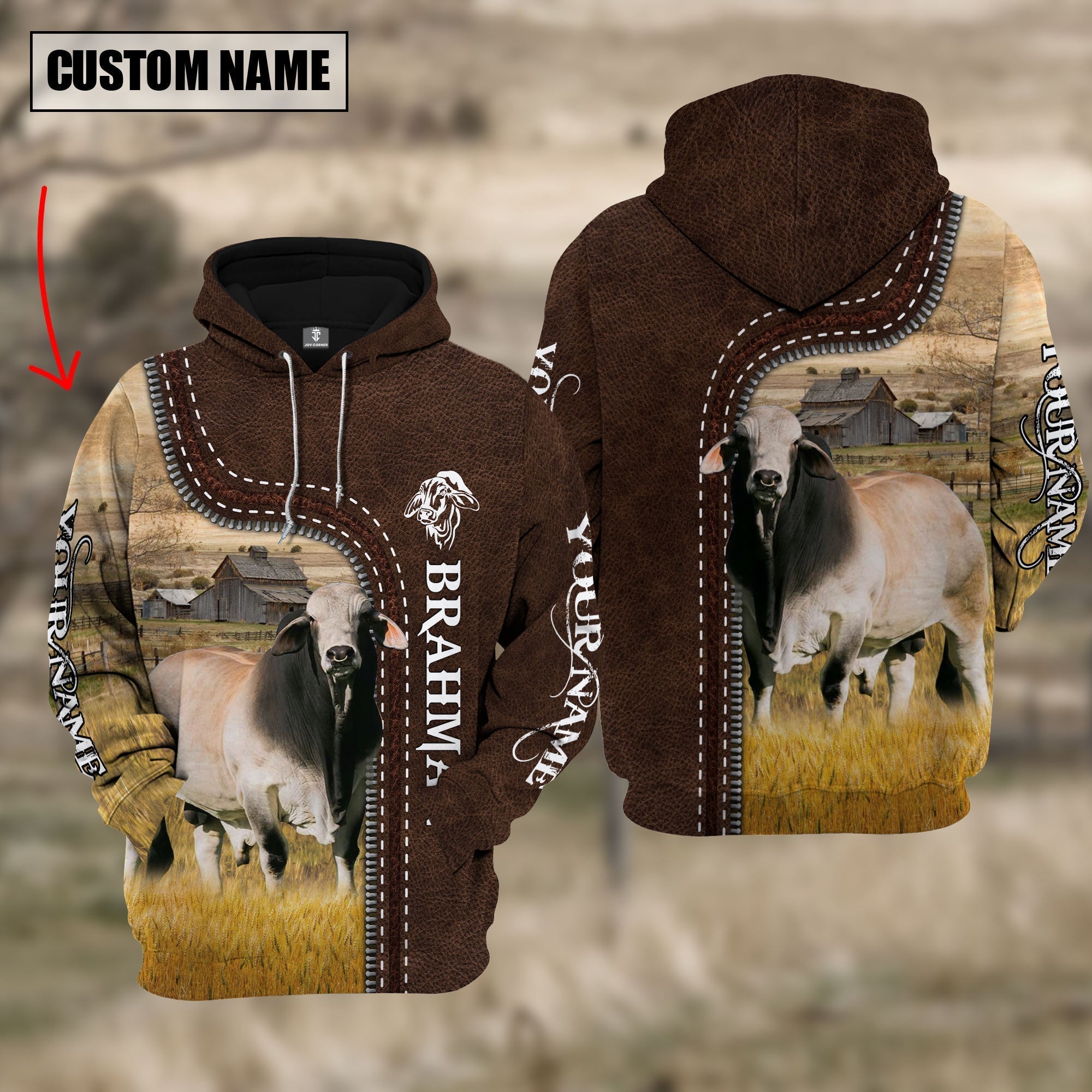 Brahman Farming Leather Pattern Personalized 3D Hoodie