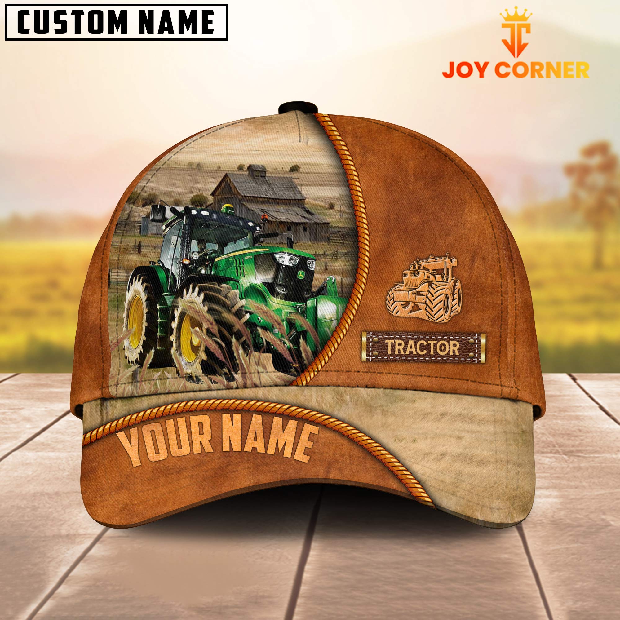 Custom Name Tractor Leather Pattern Cap TT13