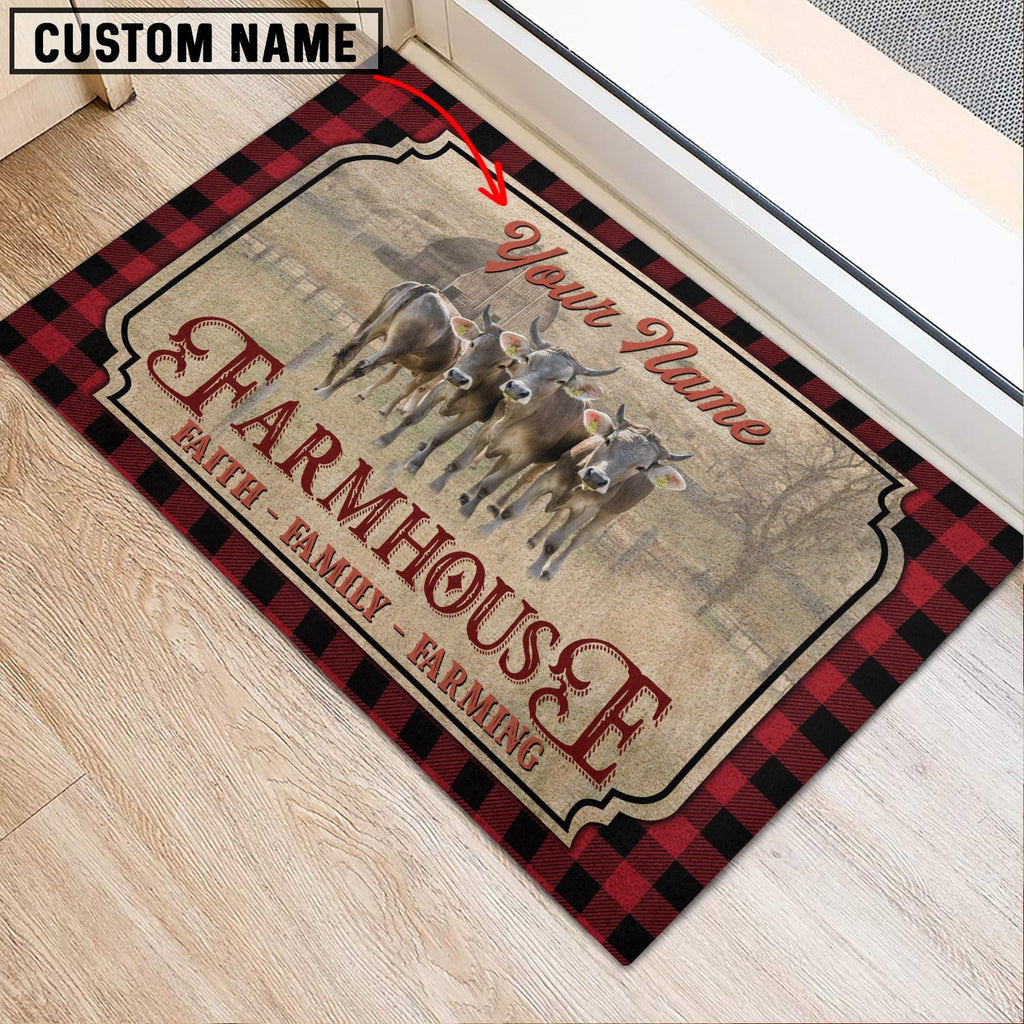 Brown Swiss Faith Family Farming Custom Name Doormat